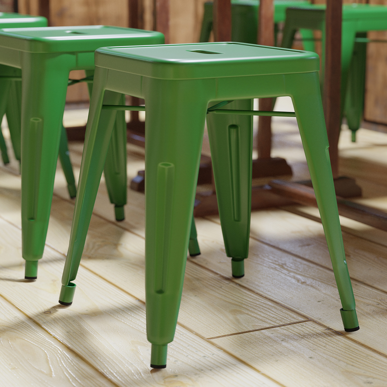 BLNK Kai Commercial Indoor Metal Backless Stackable Table Height Dining Stool Set of 4 - Green