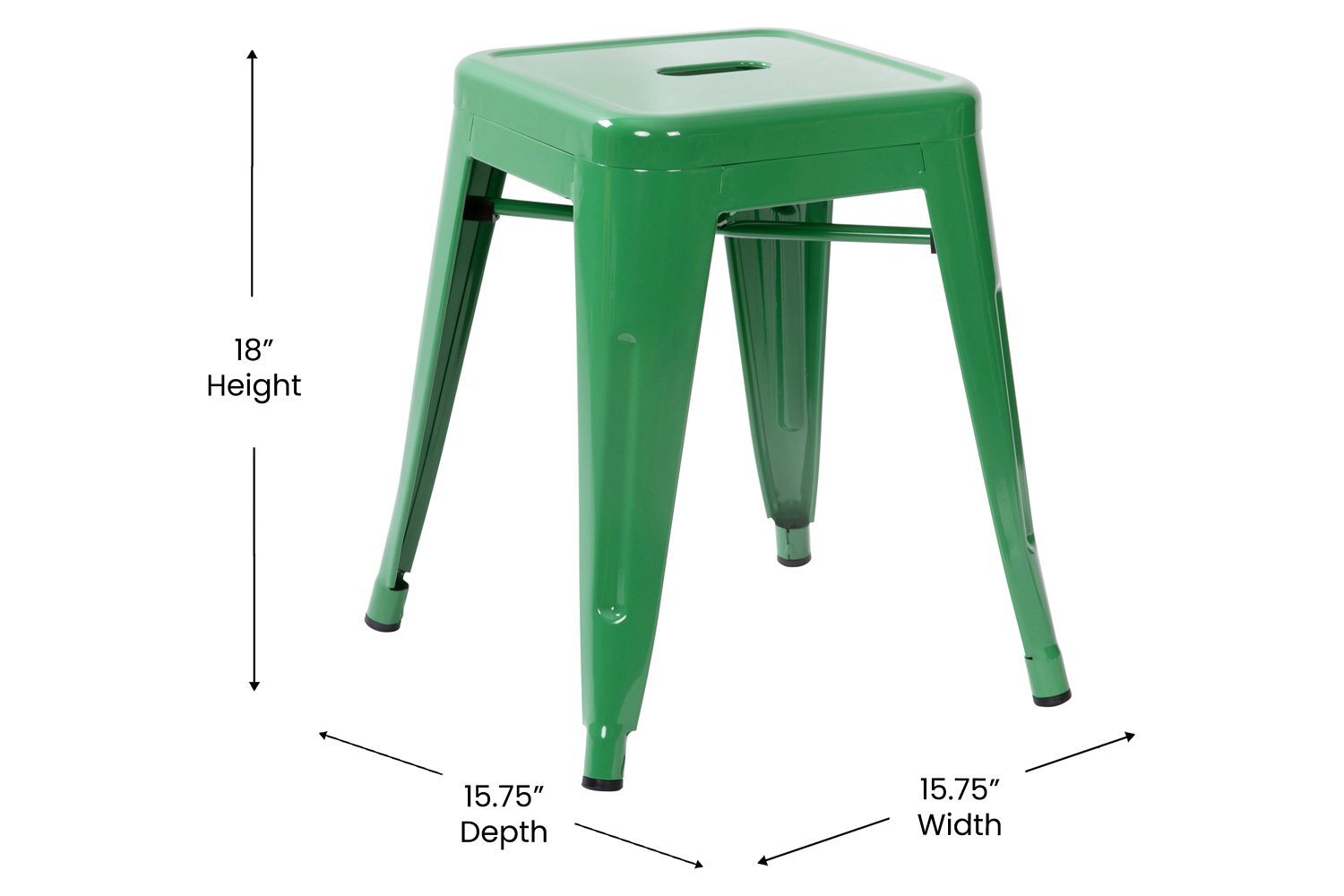 BLNK Kai Commercial Indoor Metal Backless Stackable Table Height Dining Stool Set of 4 - Green