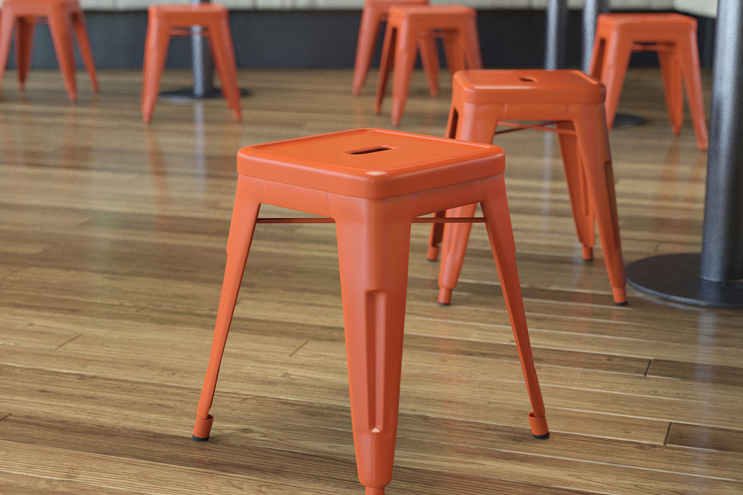 BLNK Kai Commercial Indoor Metal Backless Stackable Table Height Dining Stool Set of 4