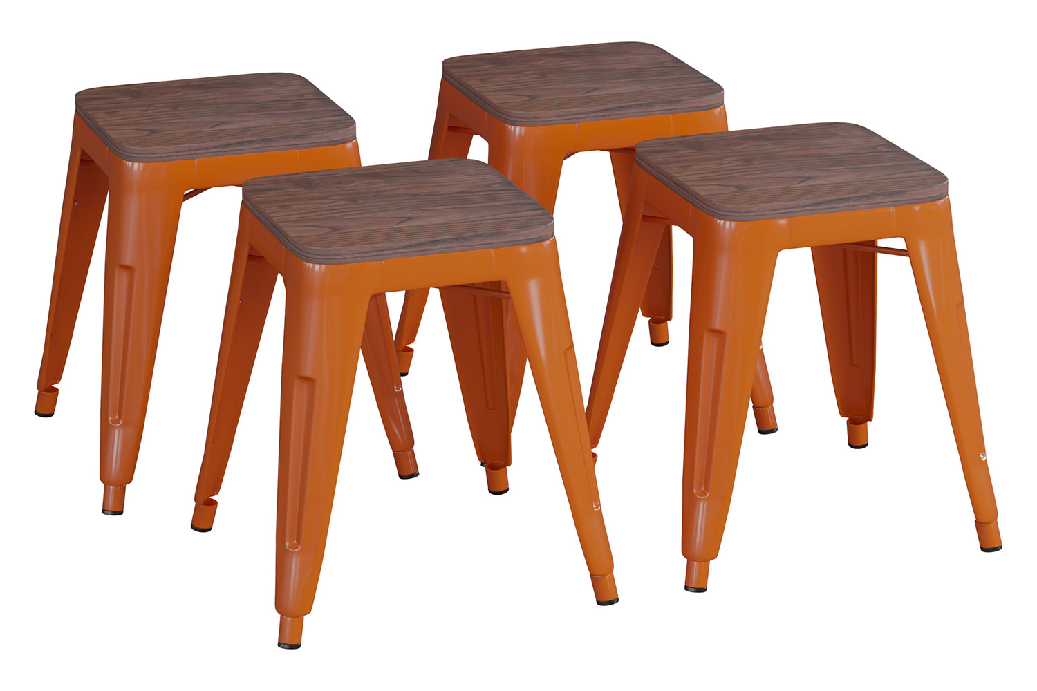 BLNK Kai Commercial Metal Backless Stackable Table Height Dining Stool with Wooden Seat Set of 4 - Orange