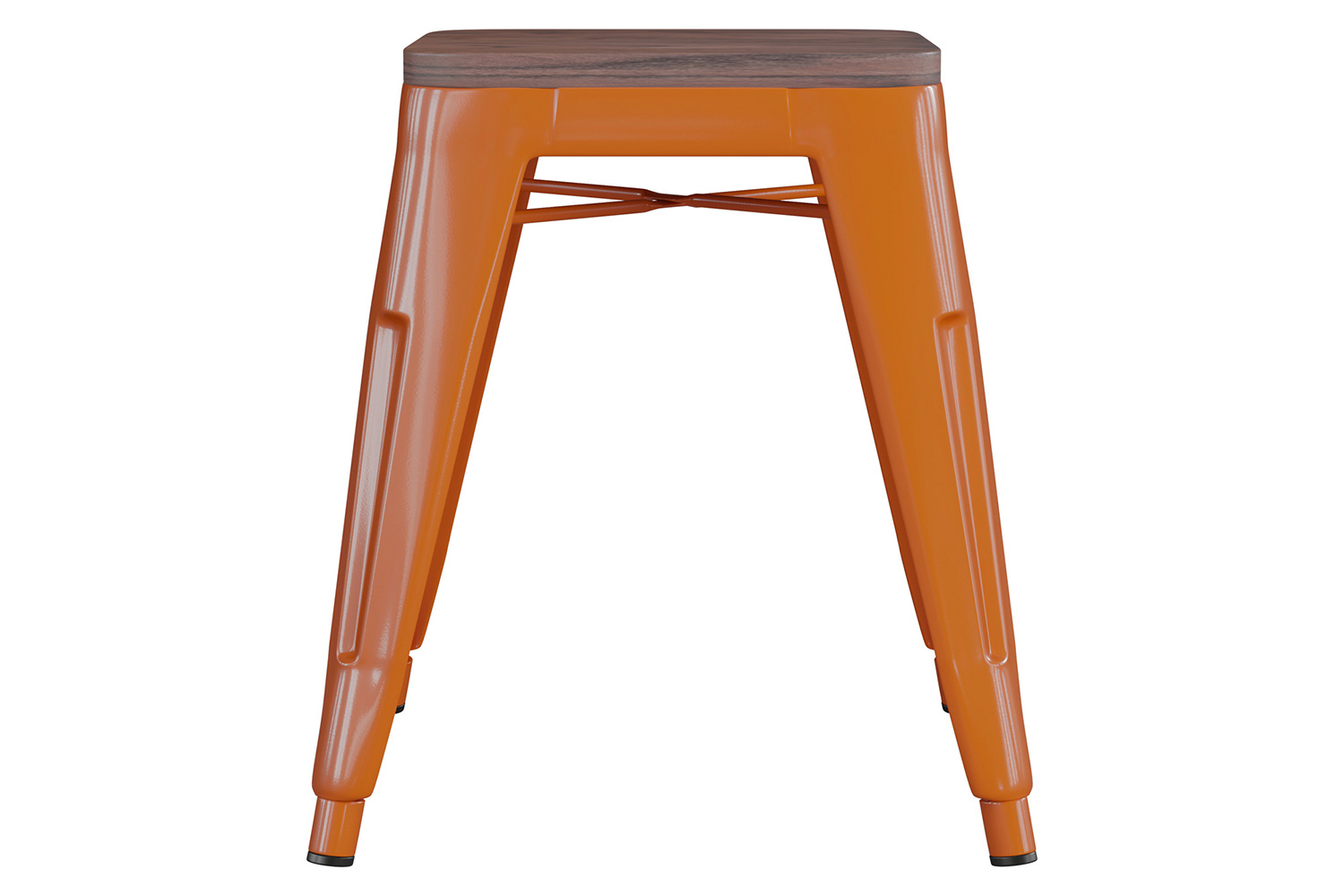 BLNK Kai Commercial Metal Backless Stackable Table Height Dining Stool with Wooden Seat Set of 4 - Orange