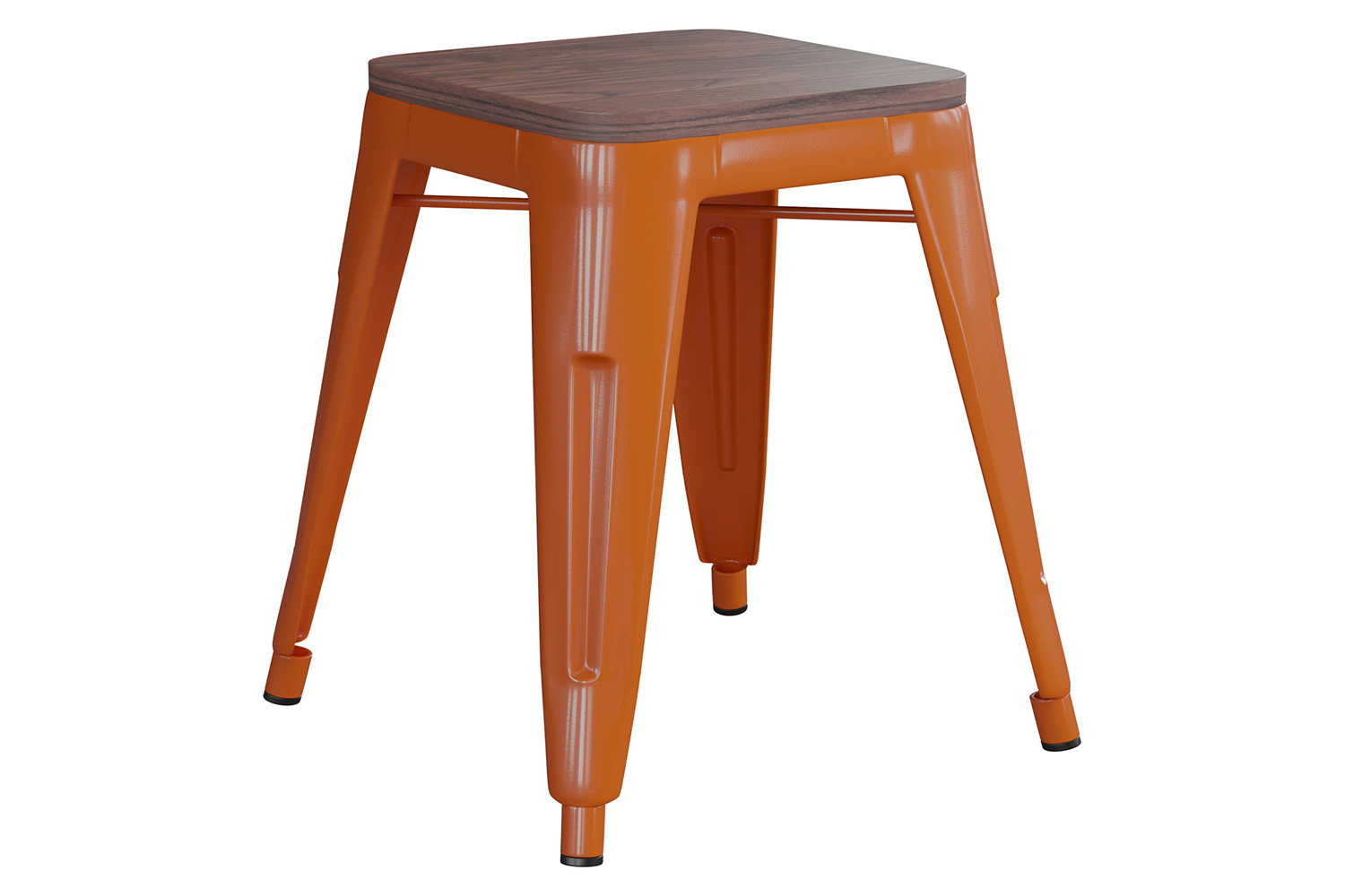 BLNK Kai Commercial Metal Backless Stackable Table Height Dining Stool with Wooden Seat Set of 4 - Orange