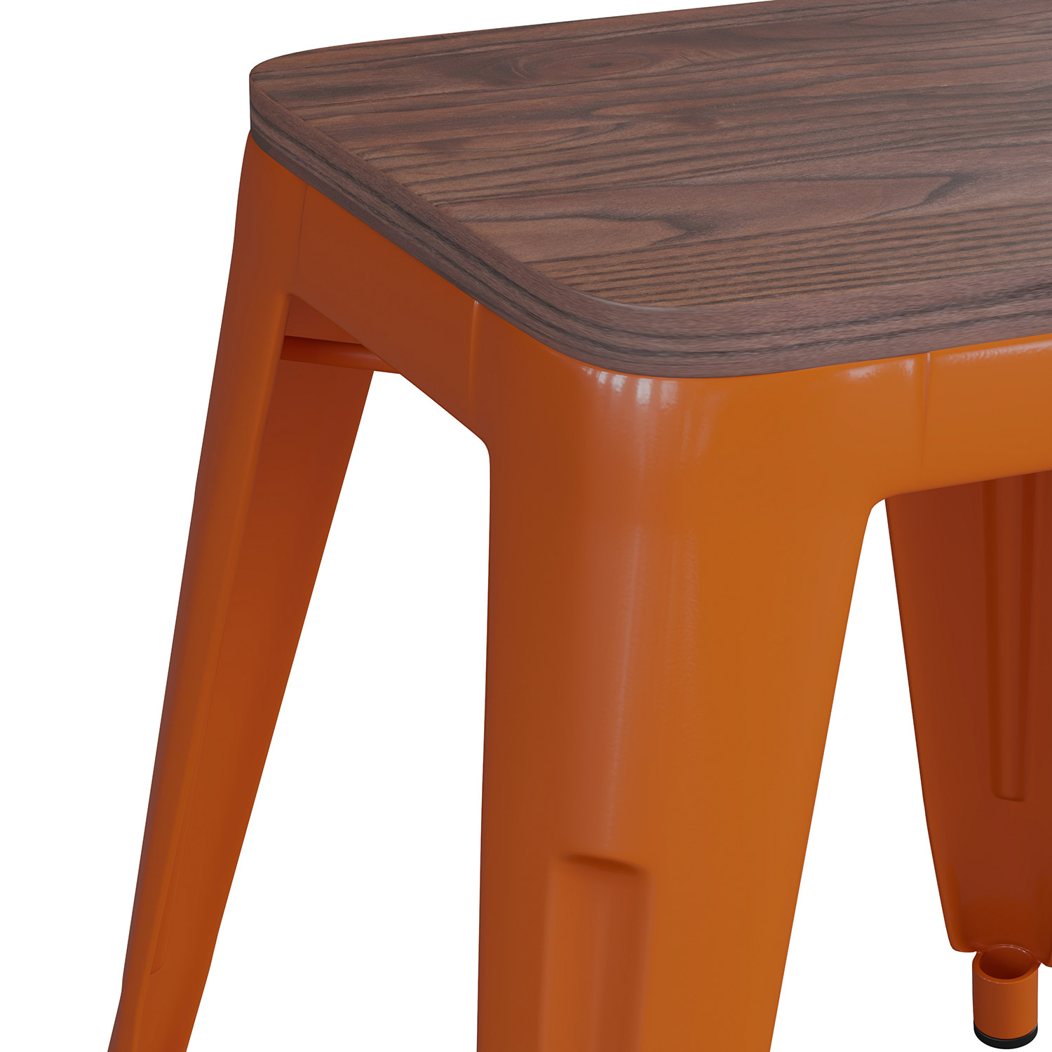 BLNK Kai Commercial Metal Backless Stackable Table Height Dining Stool with Wooden Seat Set of 4 - Orange