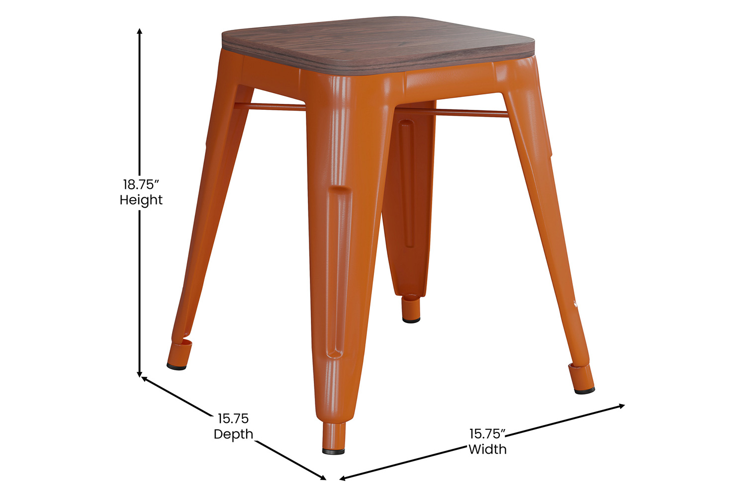 BLNK Kai Commercial Metal Backless Stackable Table Height Dining Stool with Wooden Seat Set of 4 - Orange