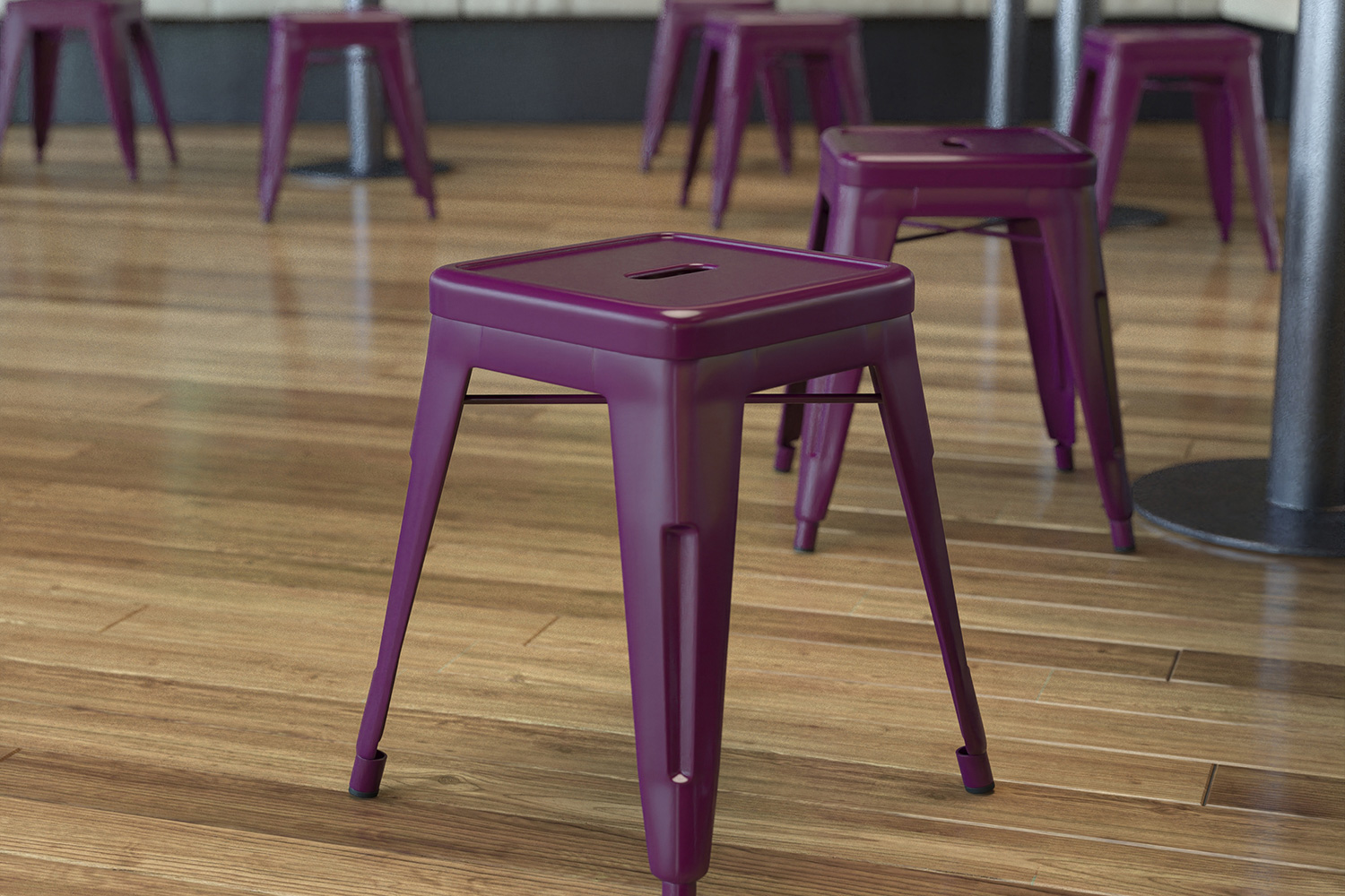 BLNK Kai Commercial Indoor Metal Backless Stackable Table Height Dining Stool Set of 4