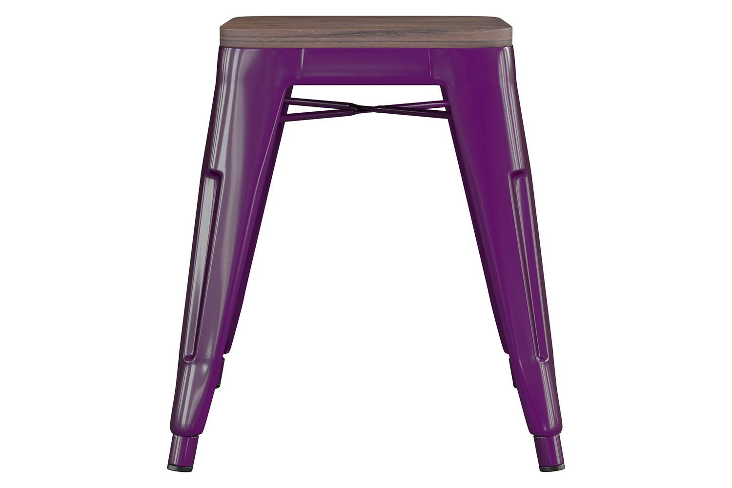 BLNK Kai Commercial Metal Backless Stackable Table Height Dining Stool with Wooden Seat Set of 4 - Purple