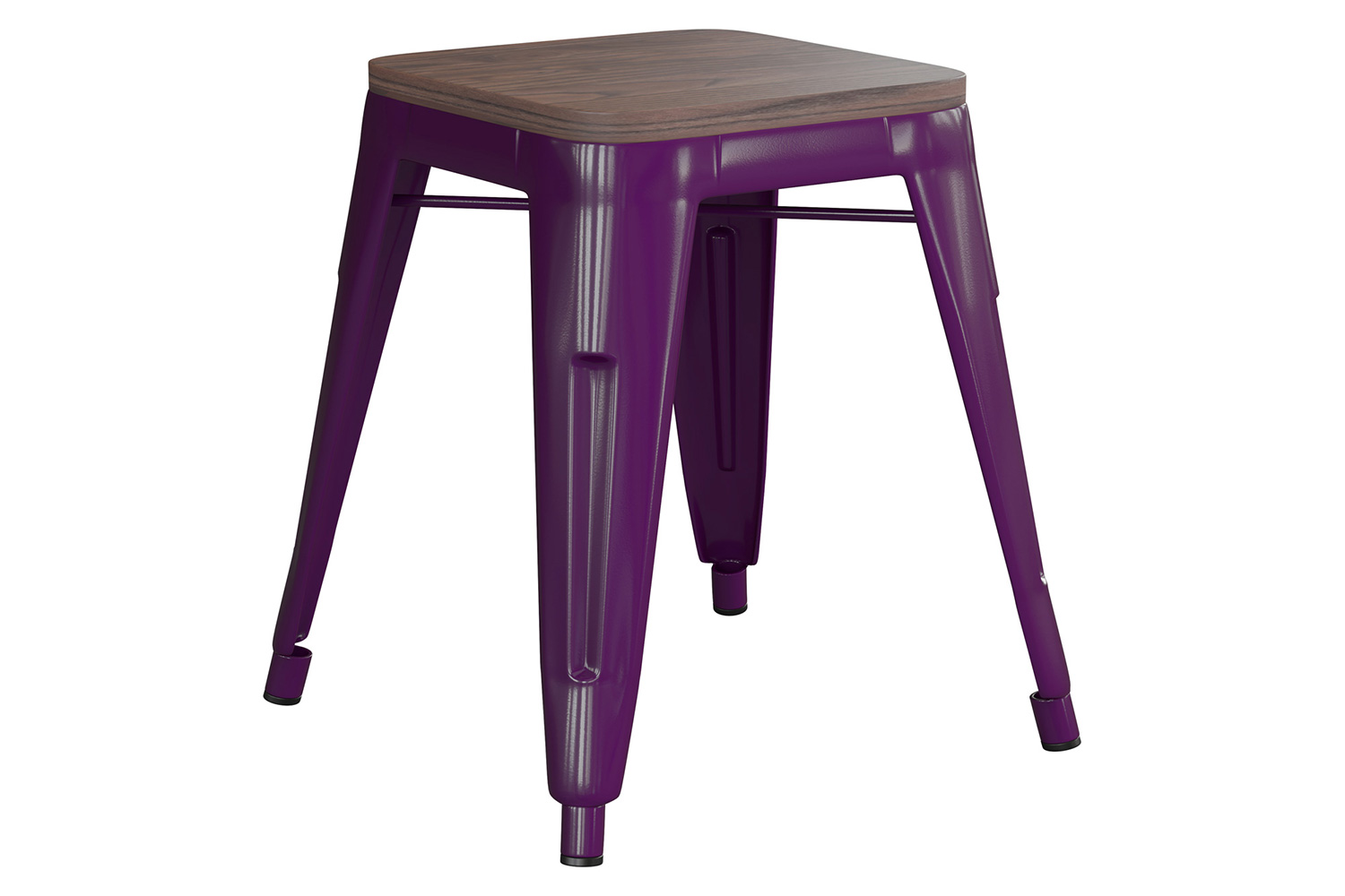 BLNK Kai Commercial Metal Backless Stackable Table Height Dining Stool with Wooden Seat Set of 4 - Purple