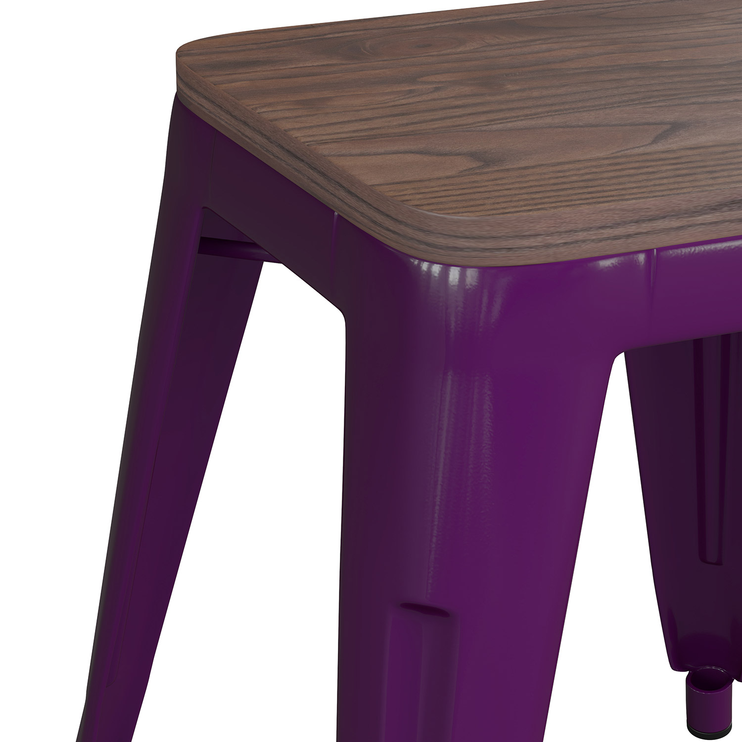 BLNK Kai Commercial Metal Backless Stackable Table Height Dining Stool with Wooden Seat Set of 4 - Purple