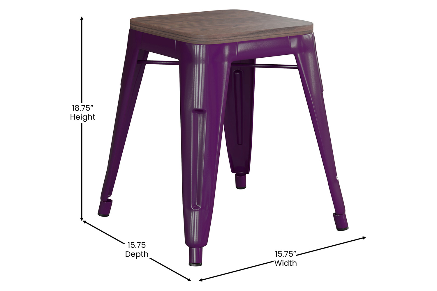 BLNK Kai Commercial Metal Backless Stackable Table Height Dining Stool with Wooden Seat Set of 4 - Purple