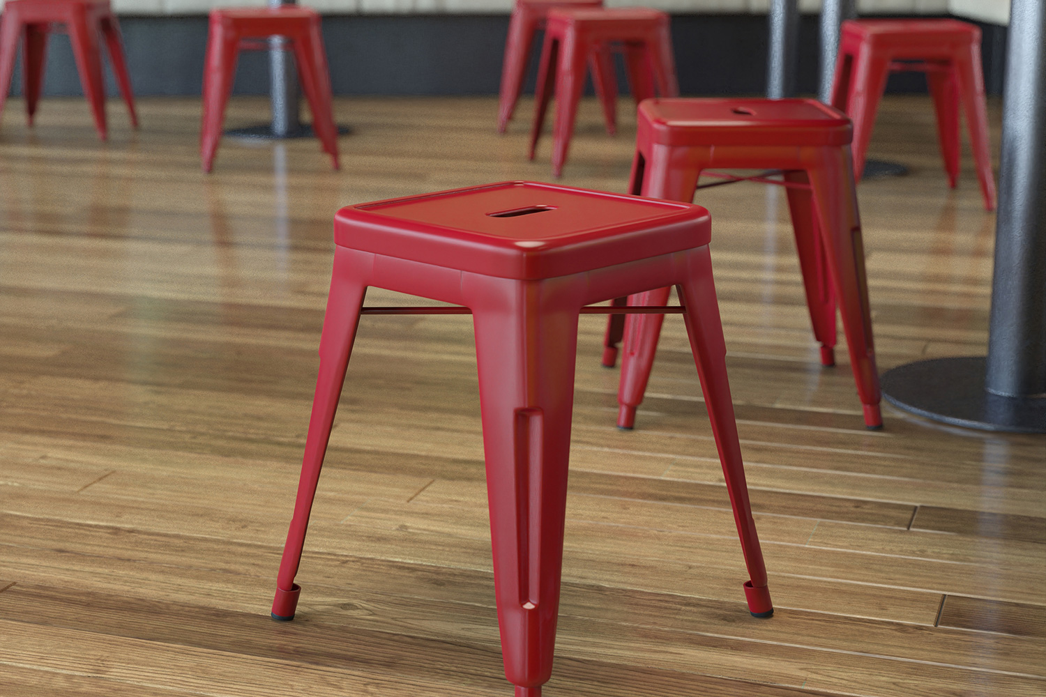 BLNK Kai Commercial Indoor Metal Backless Stackable Table Height Dining Stool Set of 4