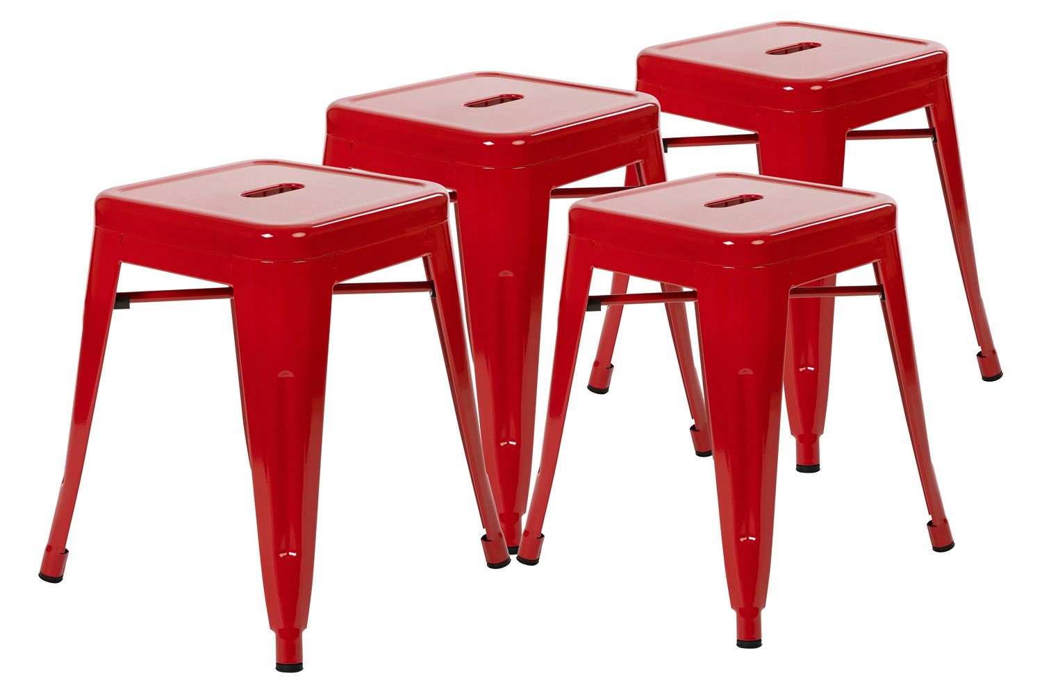 BLNK Kai Commercial Indoor Metal Backless Stackable Table Height Dining Stool Set of 4 - Red