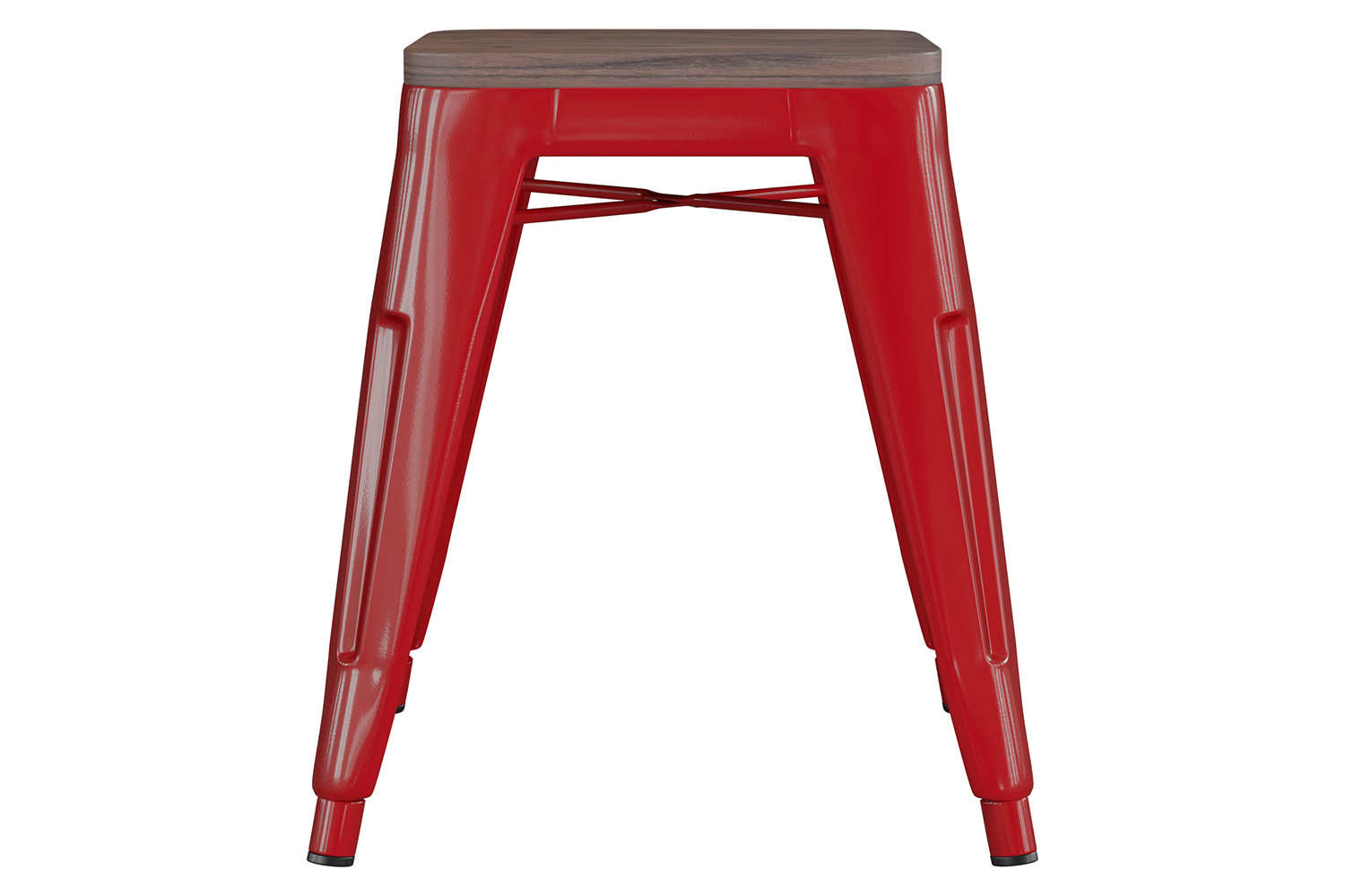 BLNK Kai Commercial Metal Backless Stackable Table Height Dining Stool with Wooden Seat Set of 4 - Red