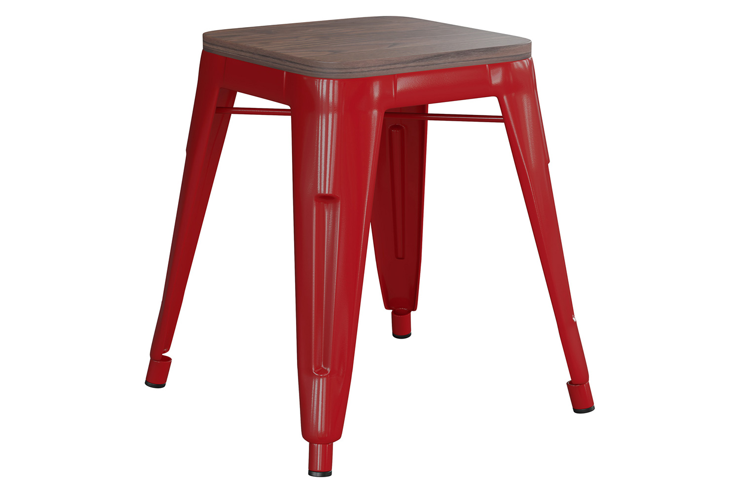 BLNK Kai Commercial Metal Backless Stackable Table Height Dining Stool with Wooden Seat Set of 4 - Red