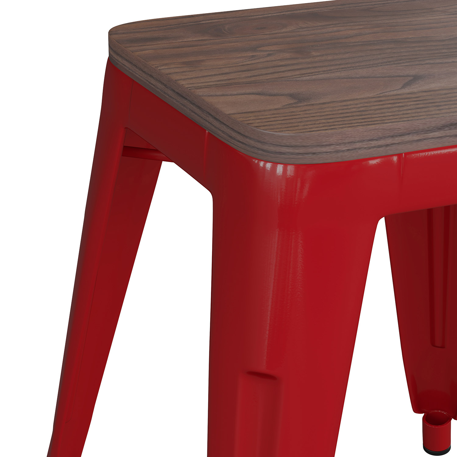 BLNK Kai Commercial Metal Backless Stackable Table Height Dining Stool with Wooden Seat Set of 4 - Red