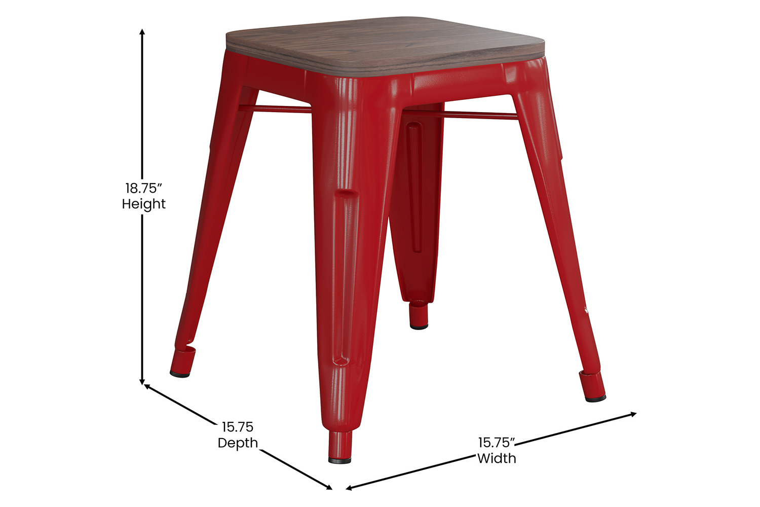 BLNK Kai Commercial Metal Backless Stackable Table Height Dining Stool with Wooden Seat Set of 4 - Red