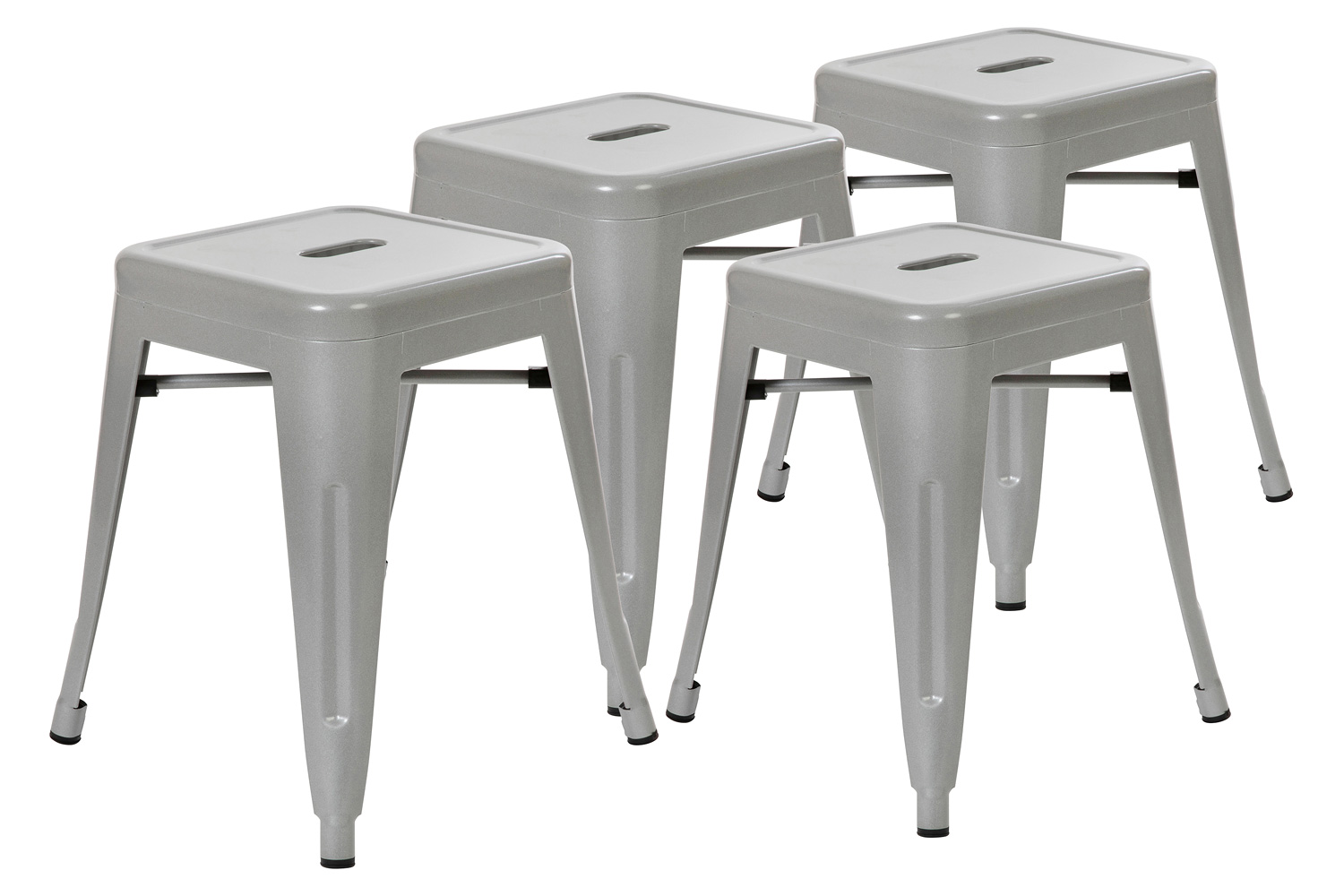 BLNK Kai Commercial Indoor Metal Backless Stackable Table Height Dining Stool Set of 4 - Silver