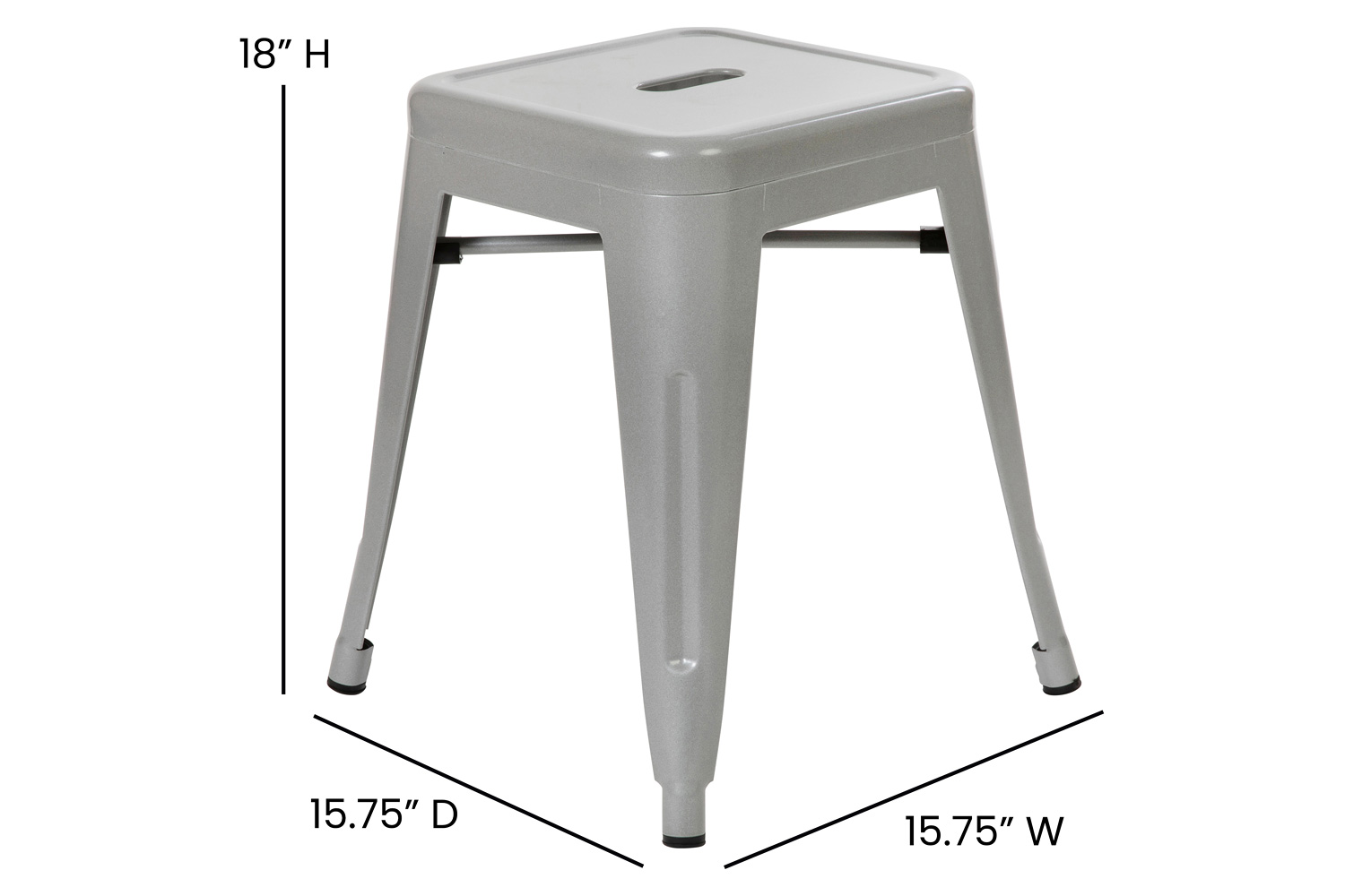 BLNK Kai Commercial Indoor Metal Backless Stackable Table Height Dining Stool Set of 4 - Silver