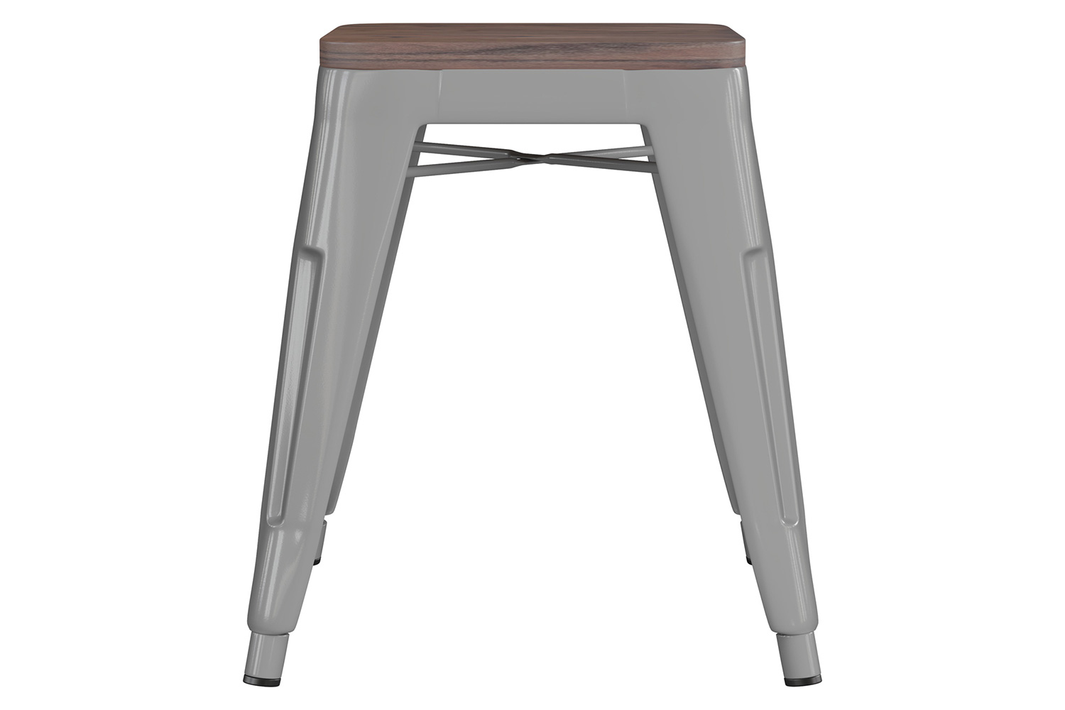 BLNK Kai Commercial Metal Backless Stackable Table Height Dining Stool with Wooden Seat Set of 4 - Silver