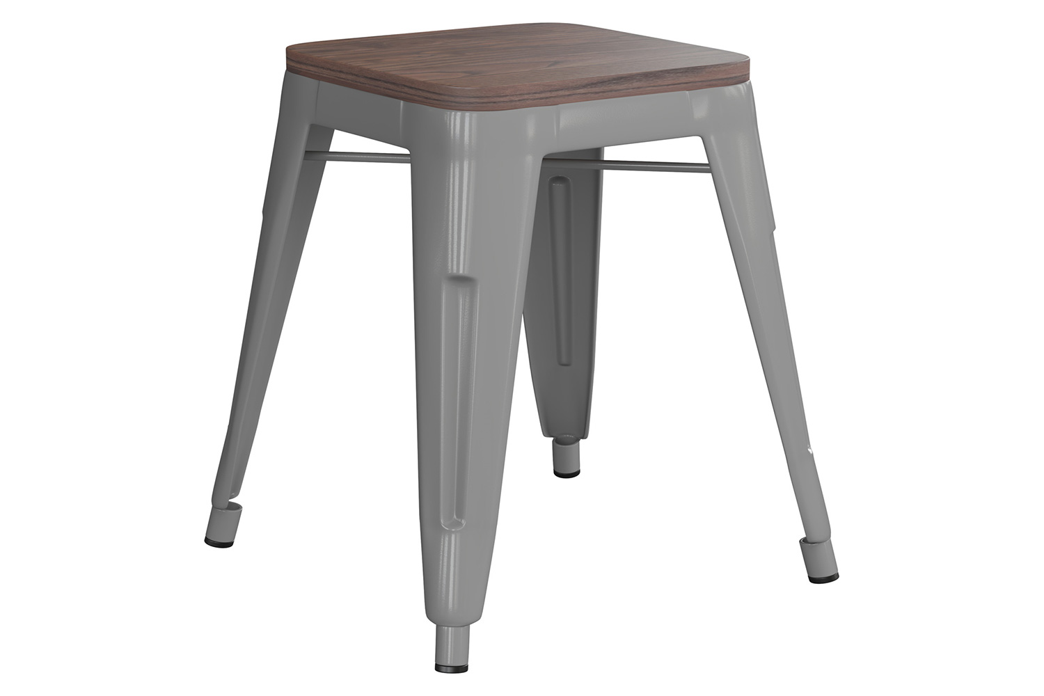 BLNK Kai Commercial Metal Backless Stackable Table Height Dining Stool with Wooden Seat Set of 4 - Silver