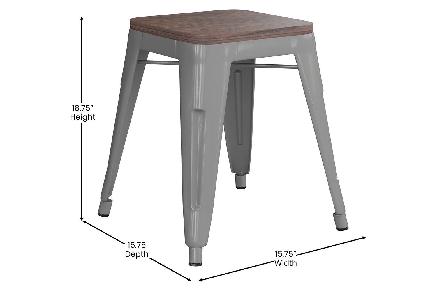 BLNK Kai Commercial Metal Backless Stackable Table Height Dining Stool with Wooden Seat Set of 4 - Silver