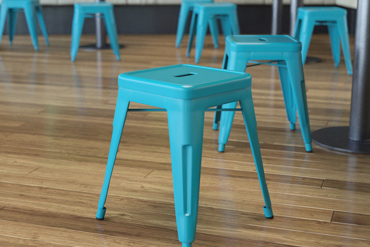 BLNK Kai Commercial Indoor Metal Backless Stackable Table Height Dining Stool Set of 4