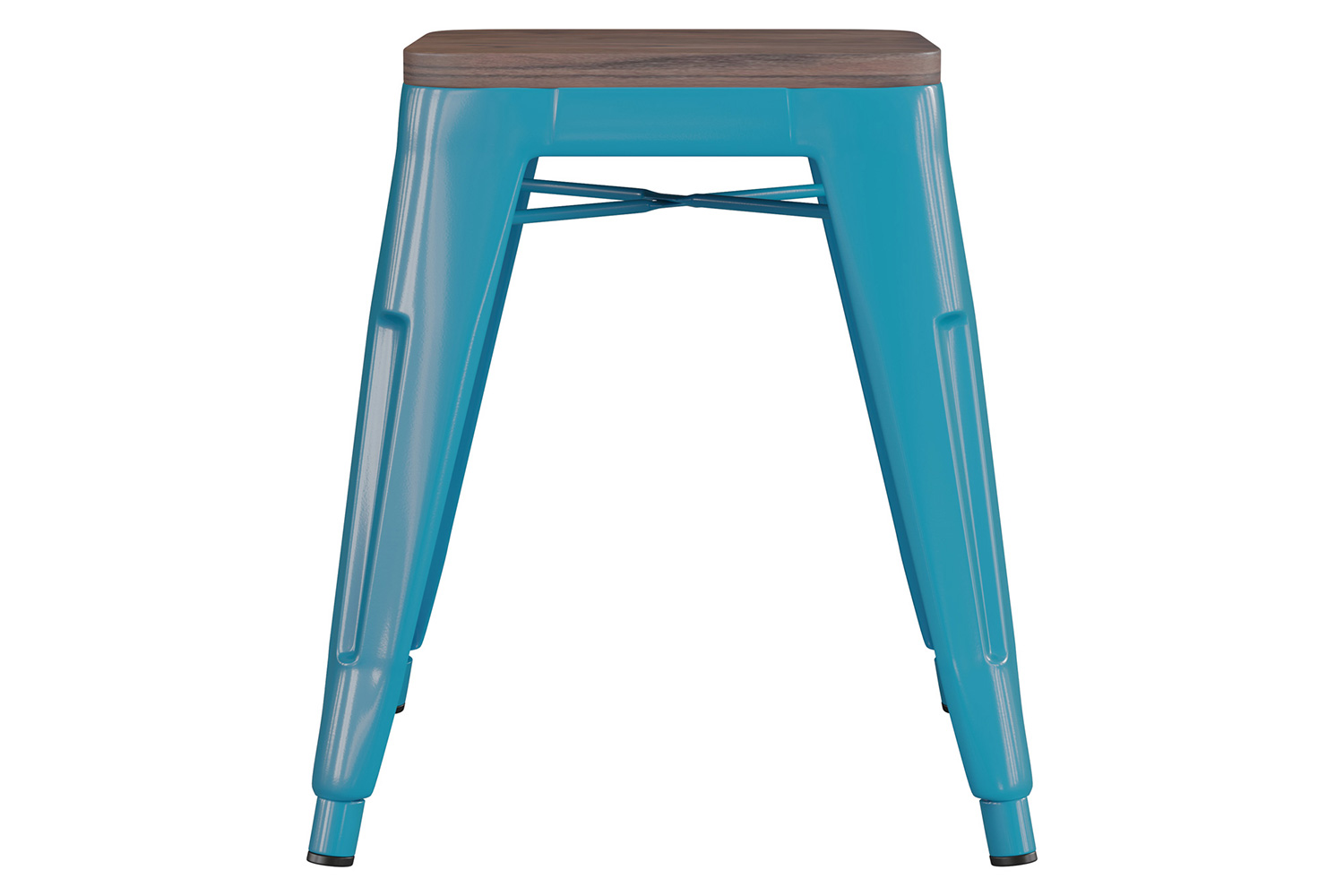 BLNK Kai Commercial Metal Backless Stackable Table Height Dining Stool with Wooden Seat Set of 4 - Teal