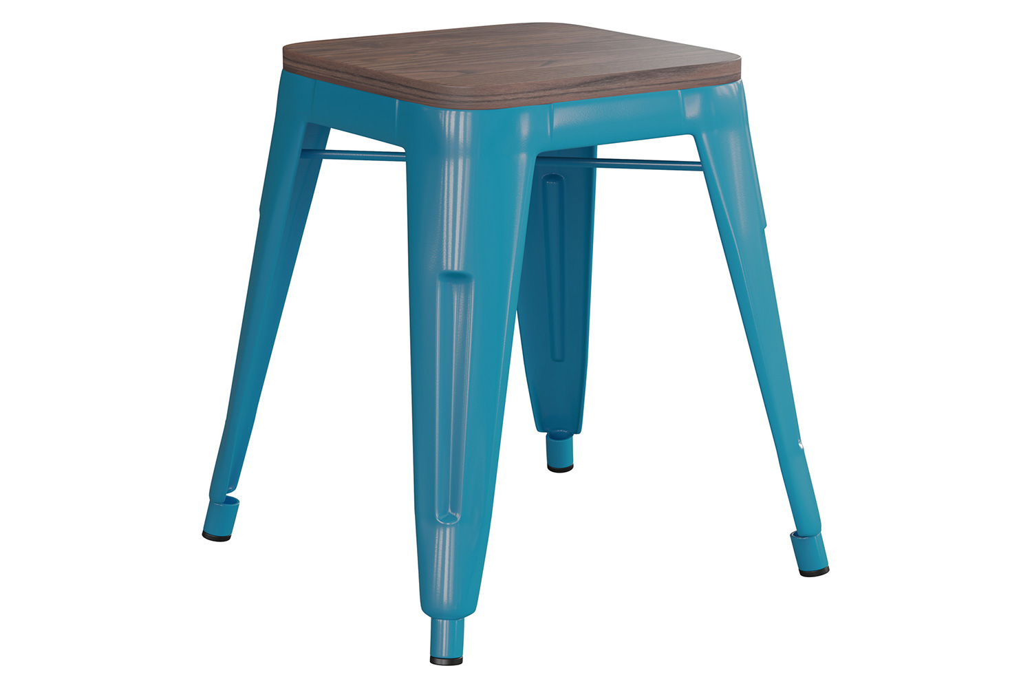 BLNK Kai Commercial Metal Backless Stackable Table Height Dining Stool with Wooden Seat Set of 4 - Teal