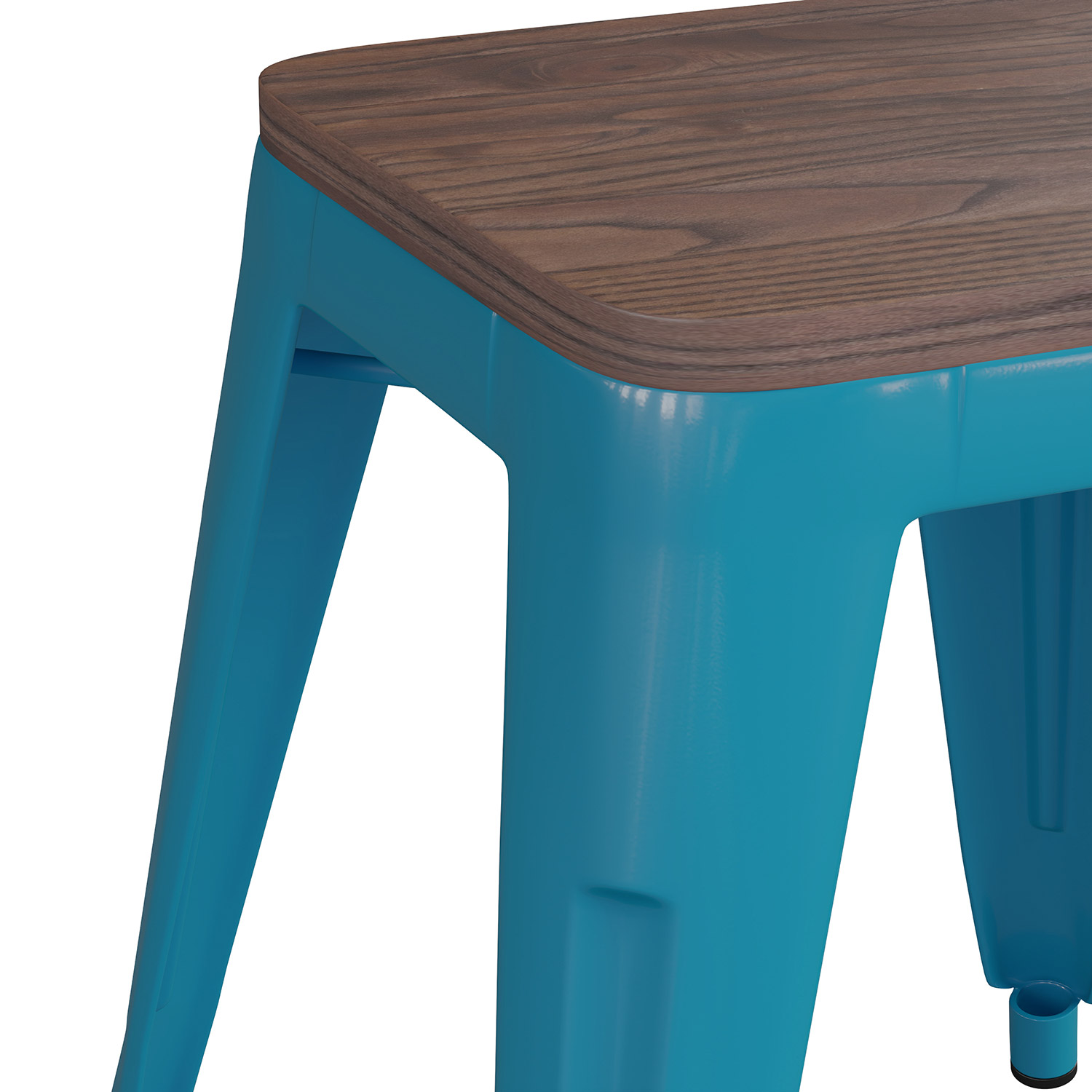 BLNK Kai Commercial Metal Backless Stackable Table Height Dining Stool with Wooden Seat Set of 4 - Teal