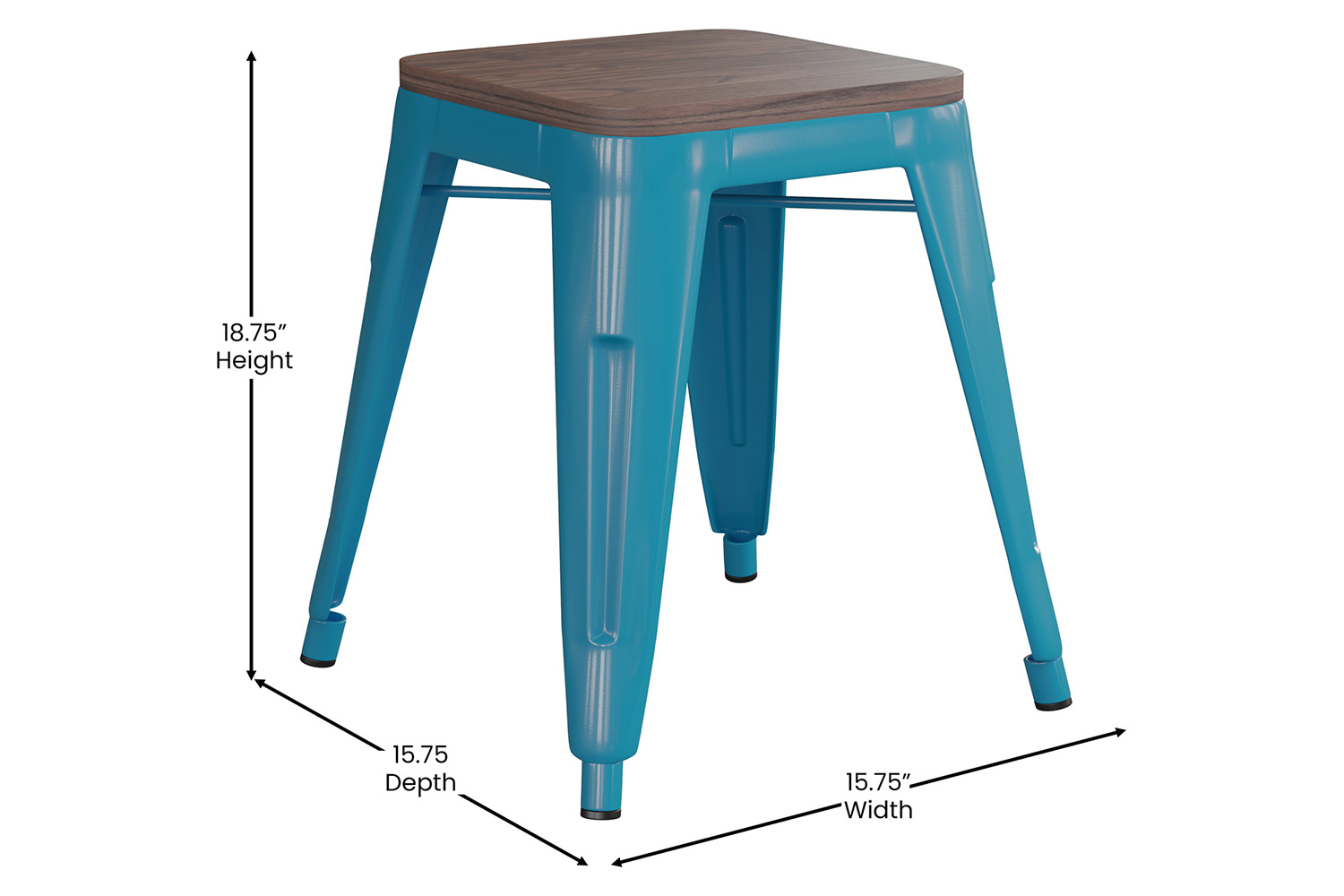 BLNK Kai Commercial Metal Backless Stackable Table Height Dining Stool with Wooden Seat Set of 4 - Teal