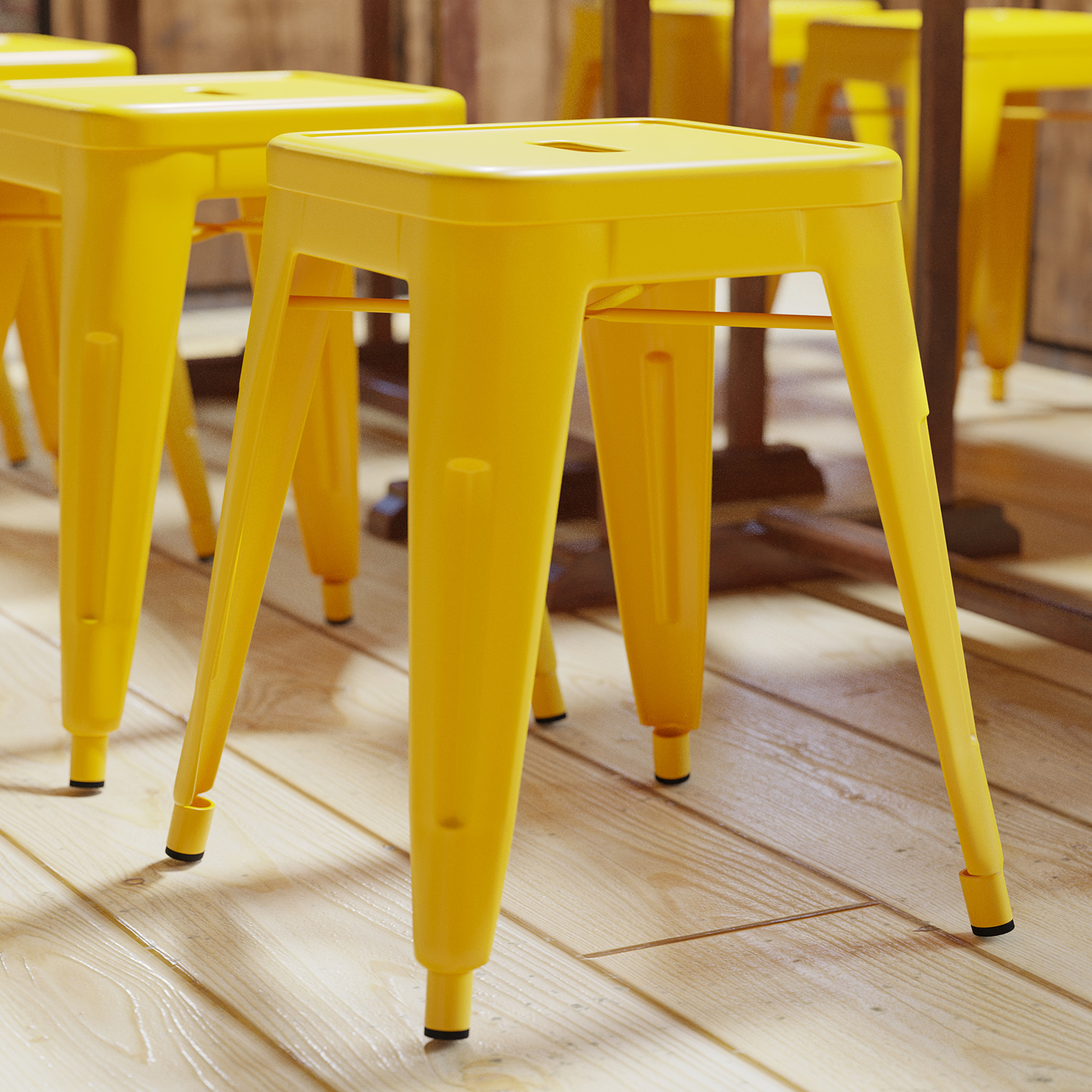 BLNK Kai Commercial Indoor Metal Backless Stackable Table Height Dining Stool Set of 4 - Yellow