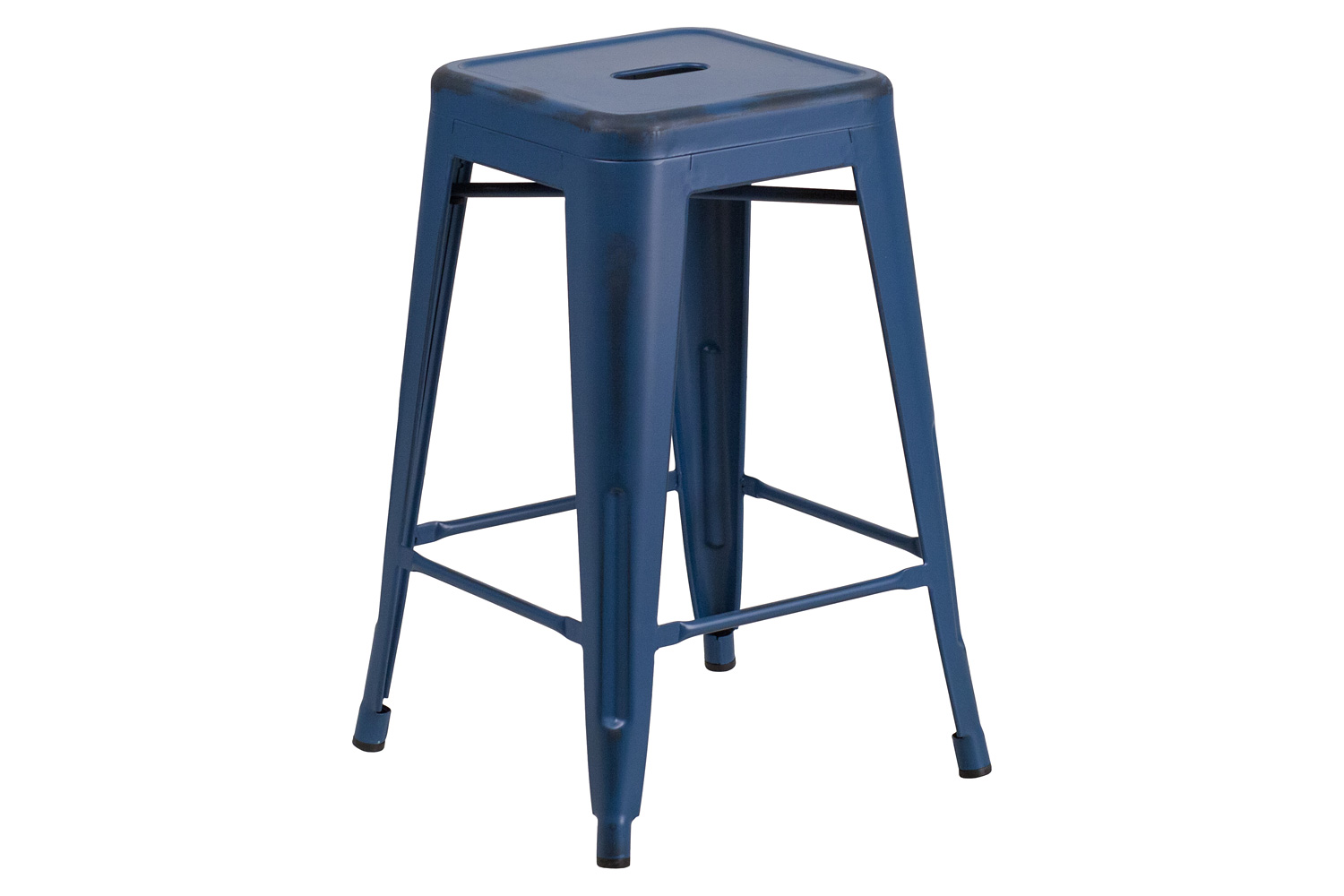 BLNK Kai Commercial Metal Backless Distressed Indoor-Outdoor Counter Height Stool - Antique Blue