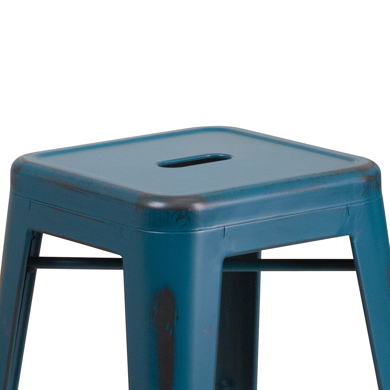 BLNK Kai Commercial Metal Backless Distressed Indoor-Outdoor Counter Height Stool - Antique Blue