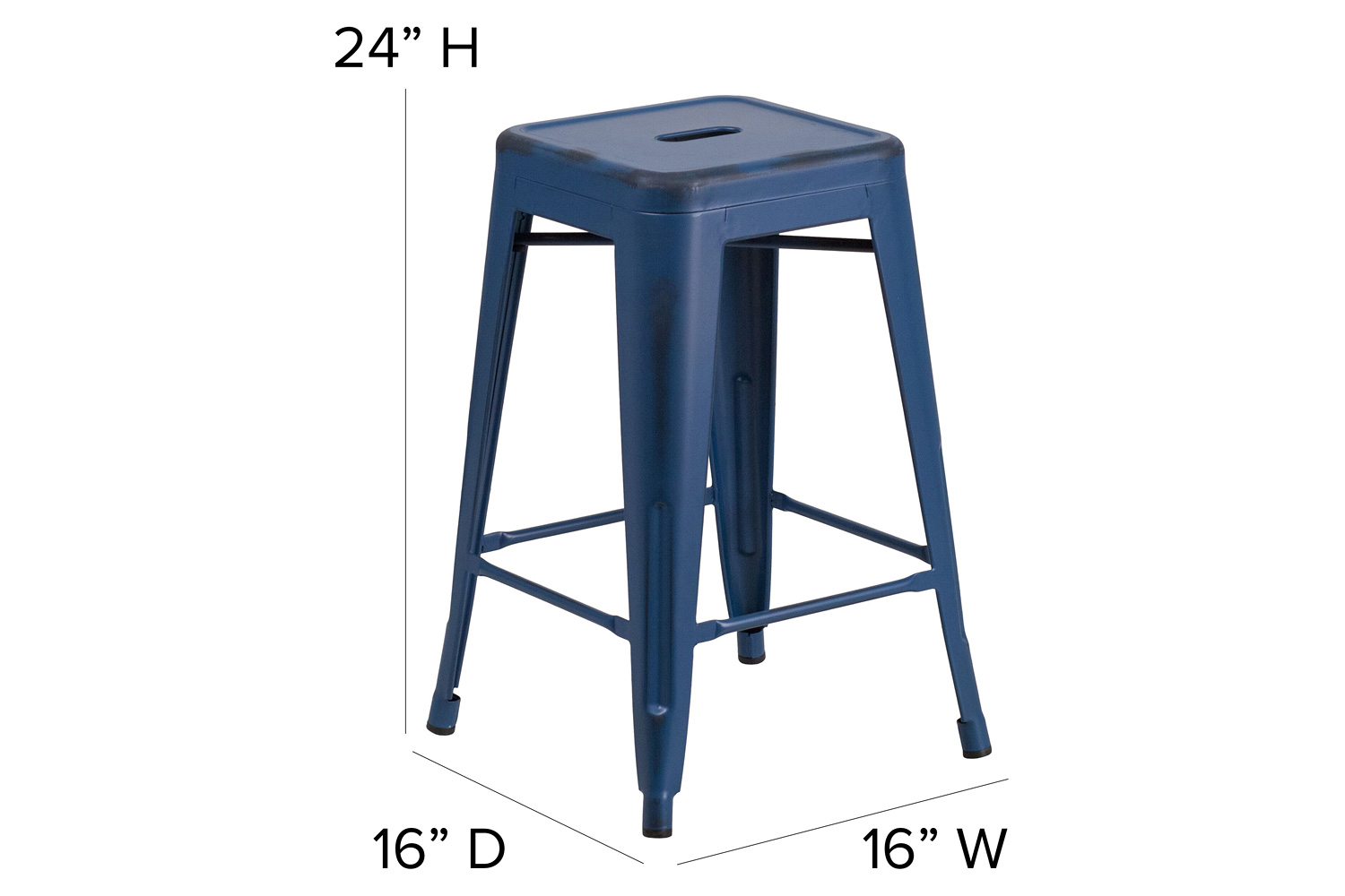 BLNK Kai Commercial Metal Backless Distressed Indoor-Outdoor Counter Height Stool - Antique Blue