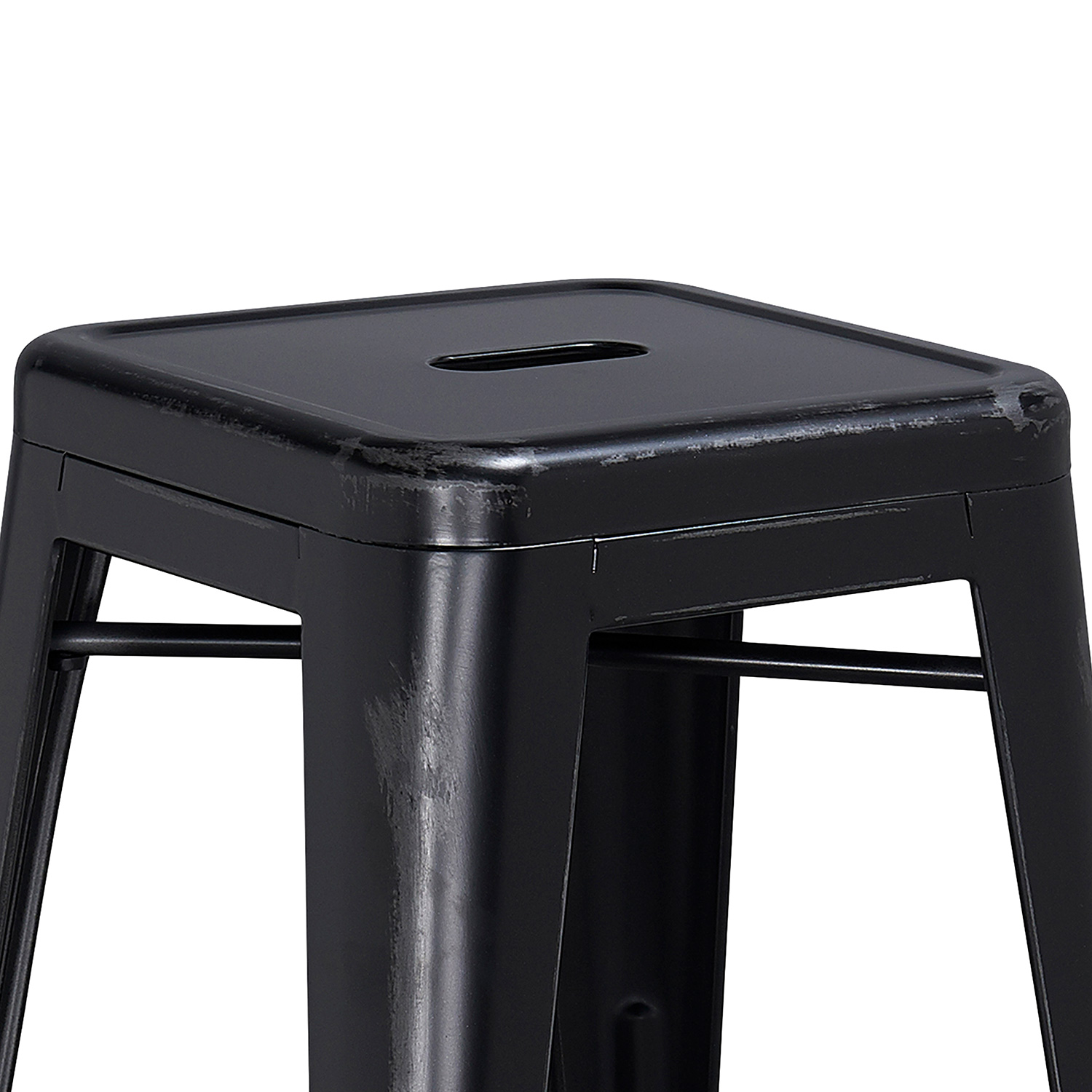 BLNK Kai Commercial Metal Backless Distressed Indoor-Outdoor Counter Height Stool - Black