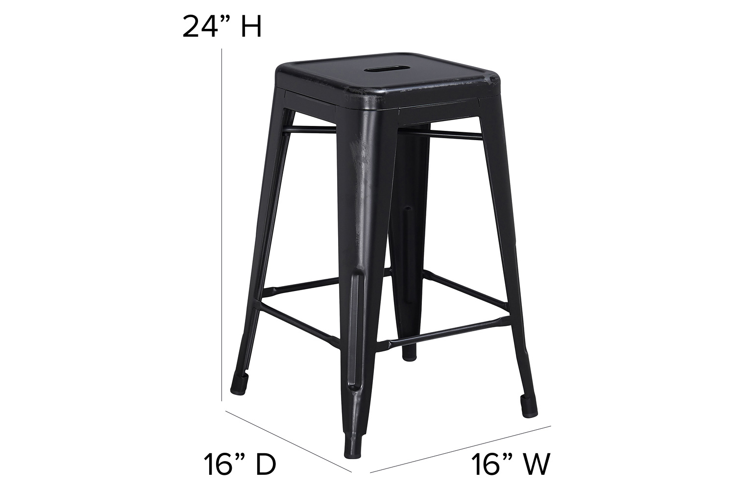 BLNK Kai Commercial Metal Backless Distressed Indoor-Outdoor Counter Height Stool - Black