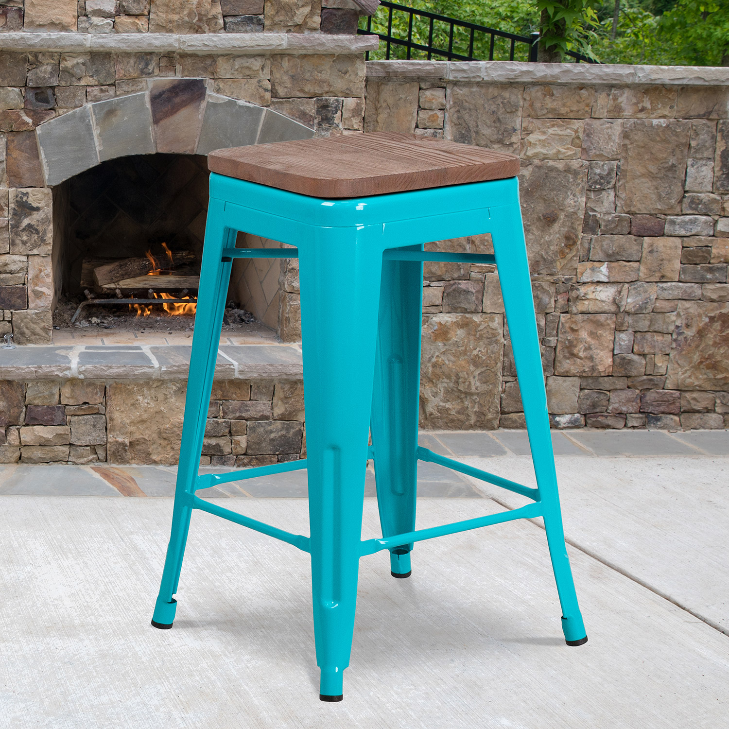 BLNK Sinclair Backless Counter Height Stool with Square Wood Seat