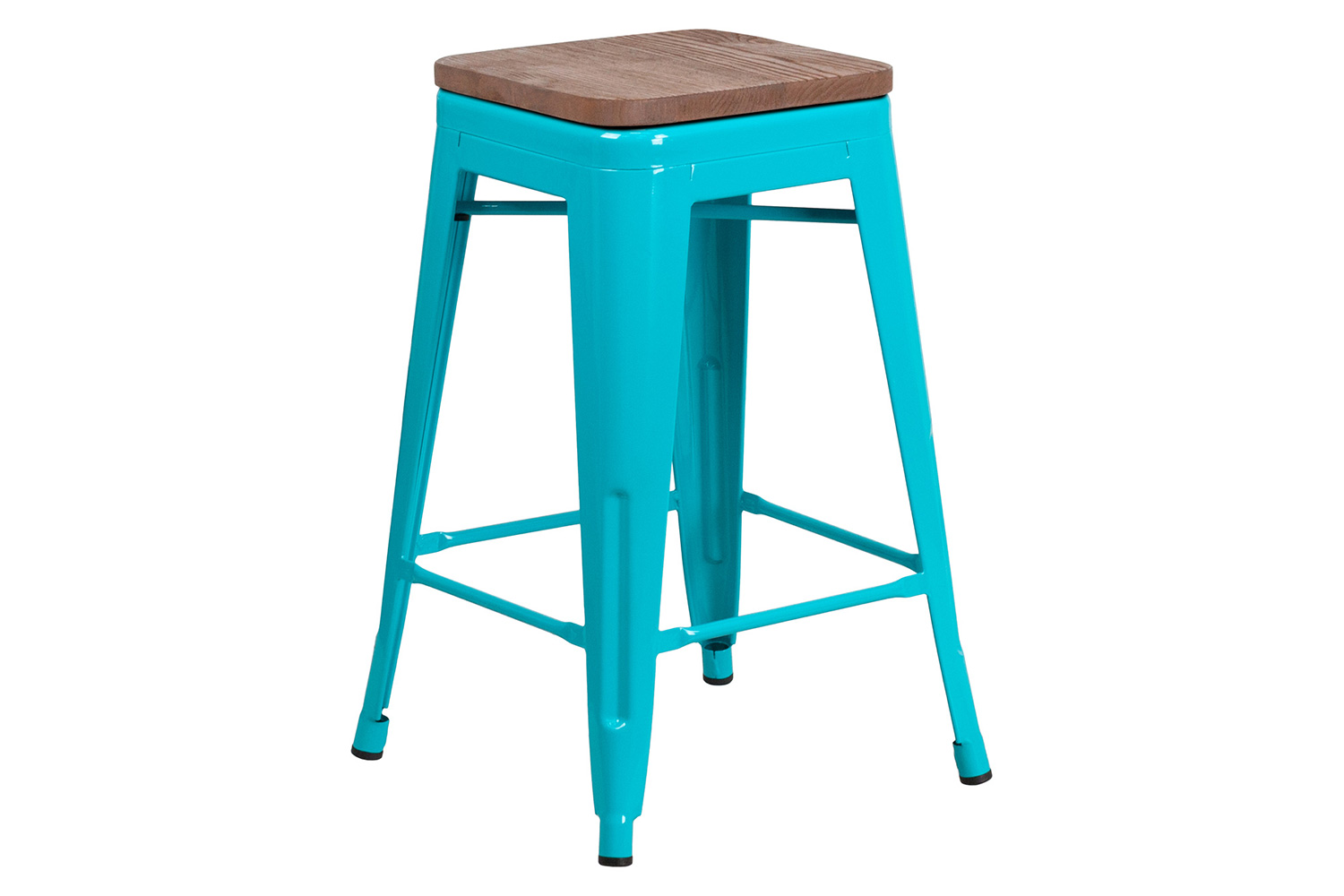 BLNK Sinclair Backless Counter Height Stool with Square Wood Seat - Crystal Teal/Blue