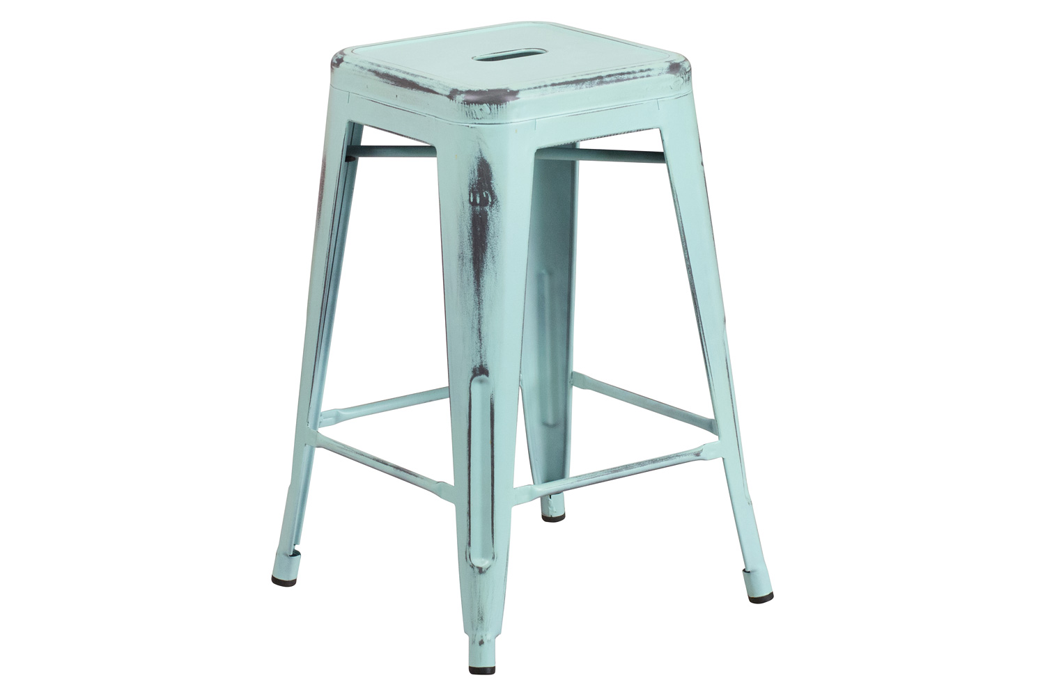 BLNK Kai Commercial Metal Backless Distressed Indoor-Outdoor Counter Height Stool - Green/Blue