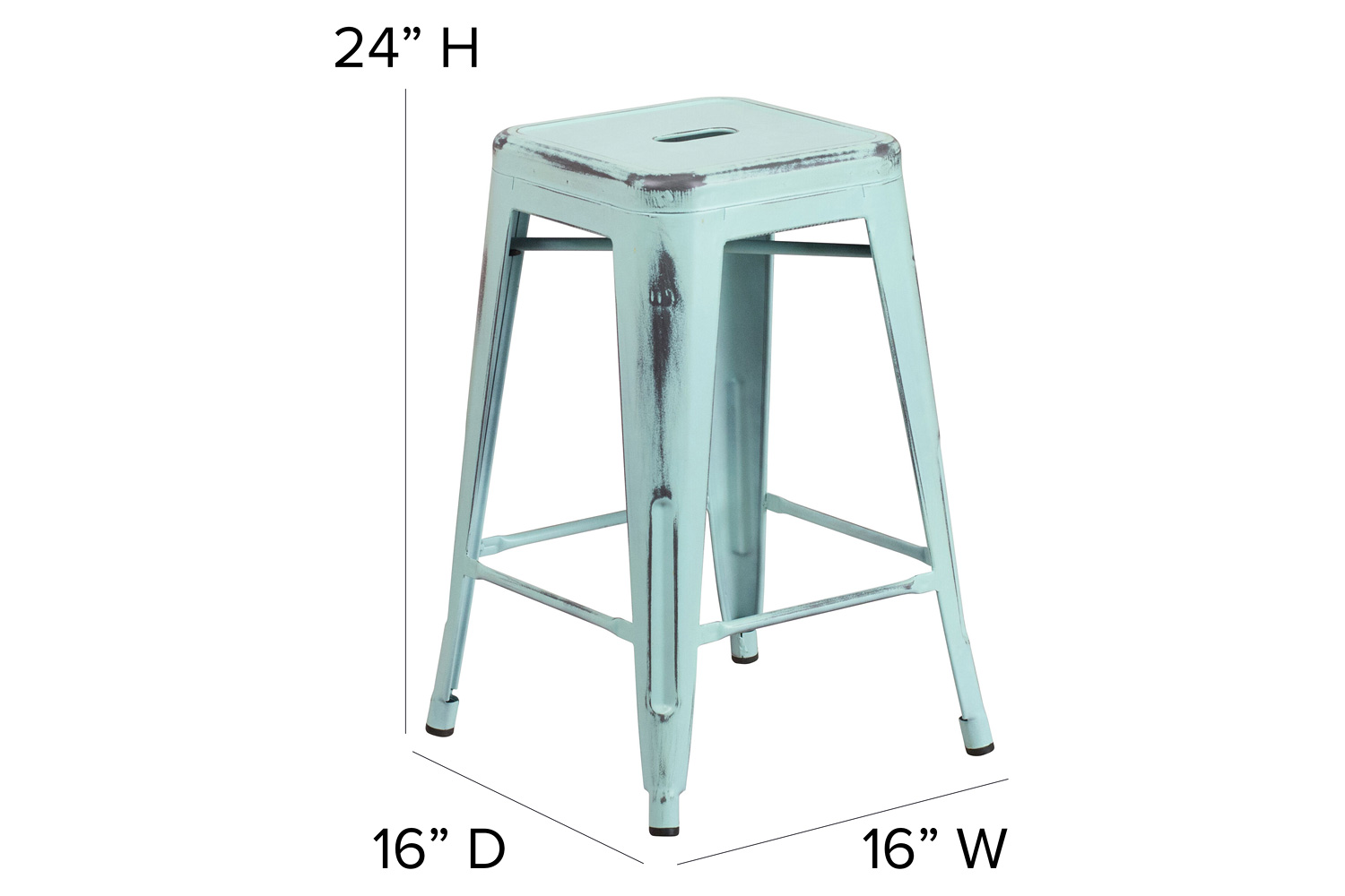 BLNK Kai Commercial Metal Backless Distressed Indoor-Outdoor Counter Height Stool - Green/Blue