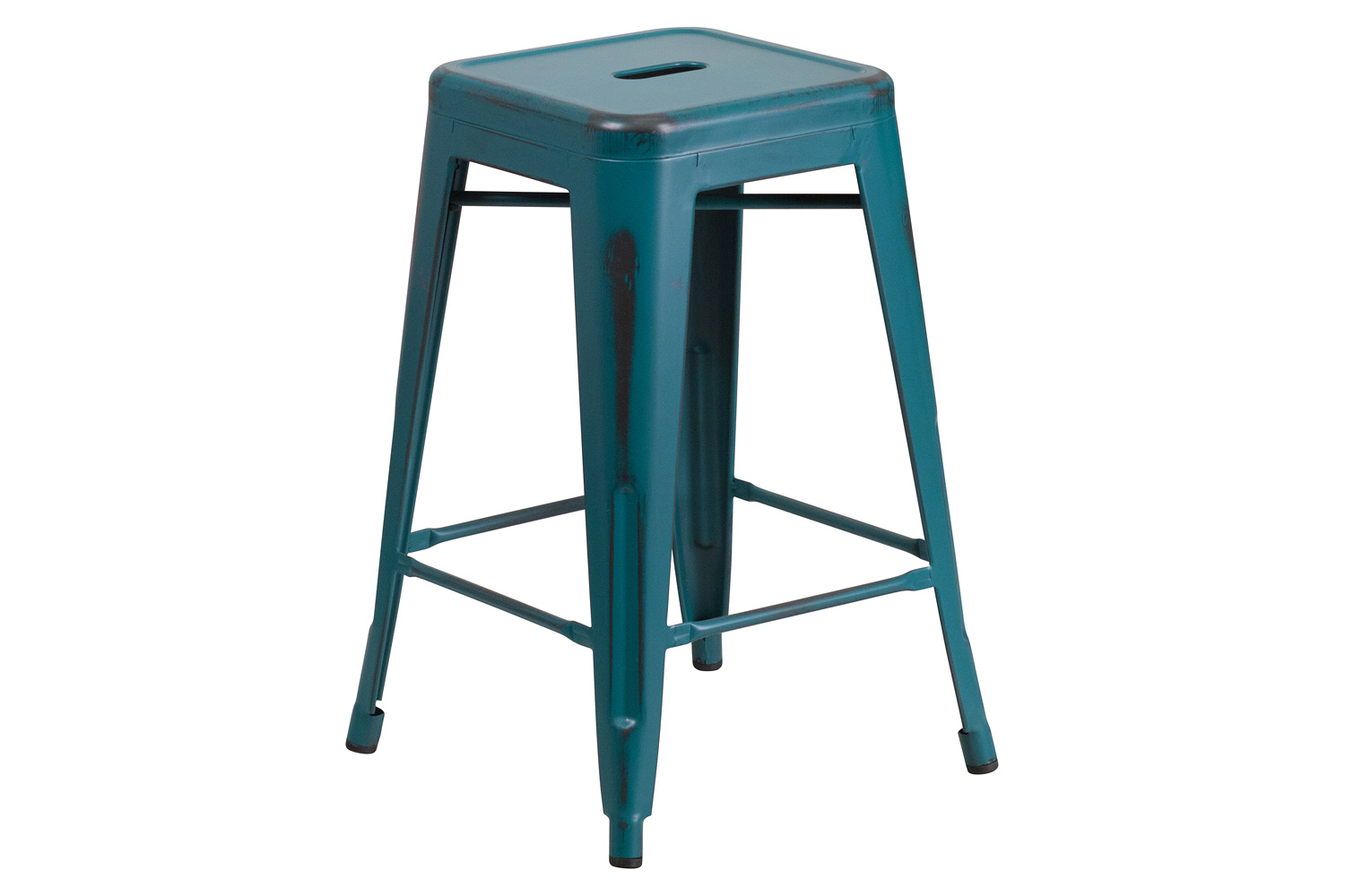 BLNK Kai Commercial Metal Backless Distressed Indoor-Outdoor Counter Height Stool - Kelly Blue/Teal