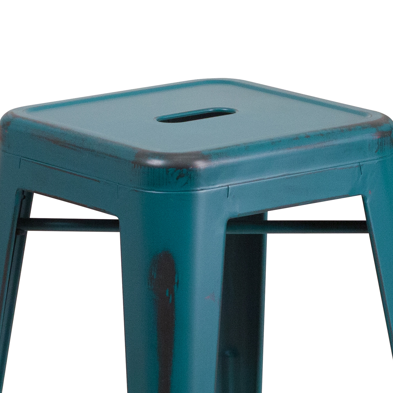 BLNK Kai Commercial Metal Backless Distressed Indoor-Outdoor Counter Height Stool - Kelly Blue/Teal