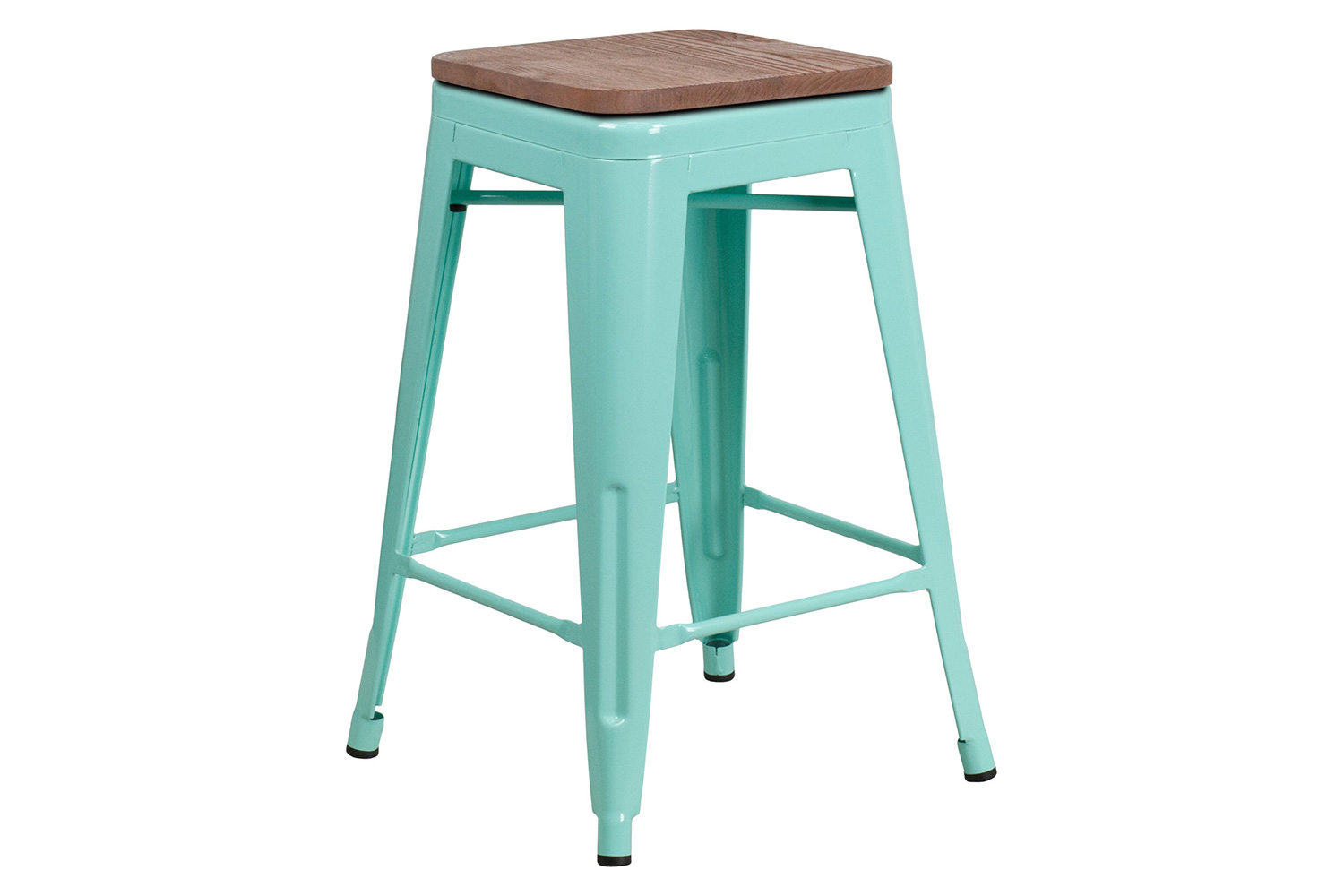 BLNK Sinclair Backless Counter Height Stool with Square Wood Seat - Mint Green