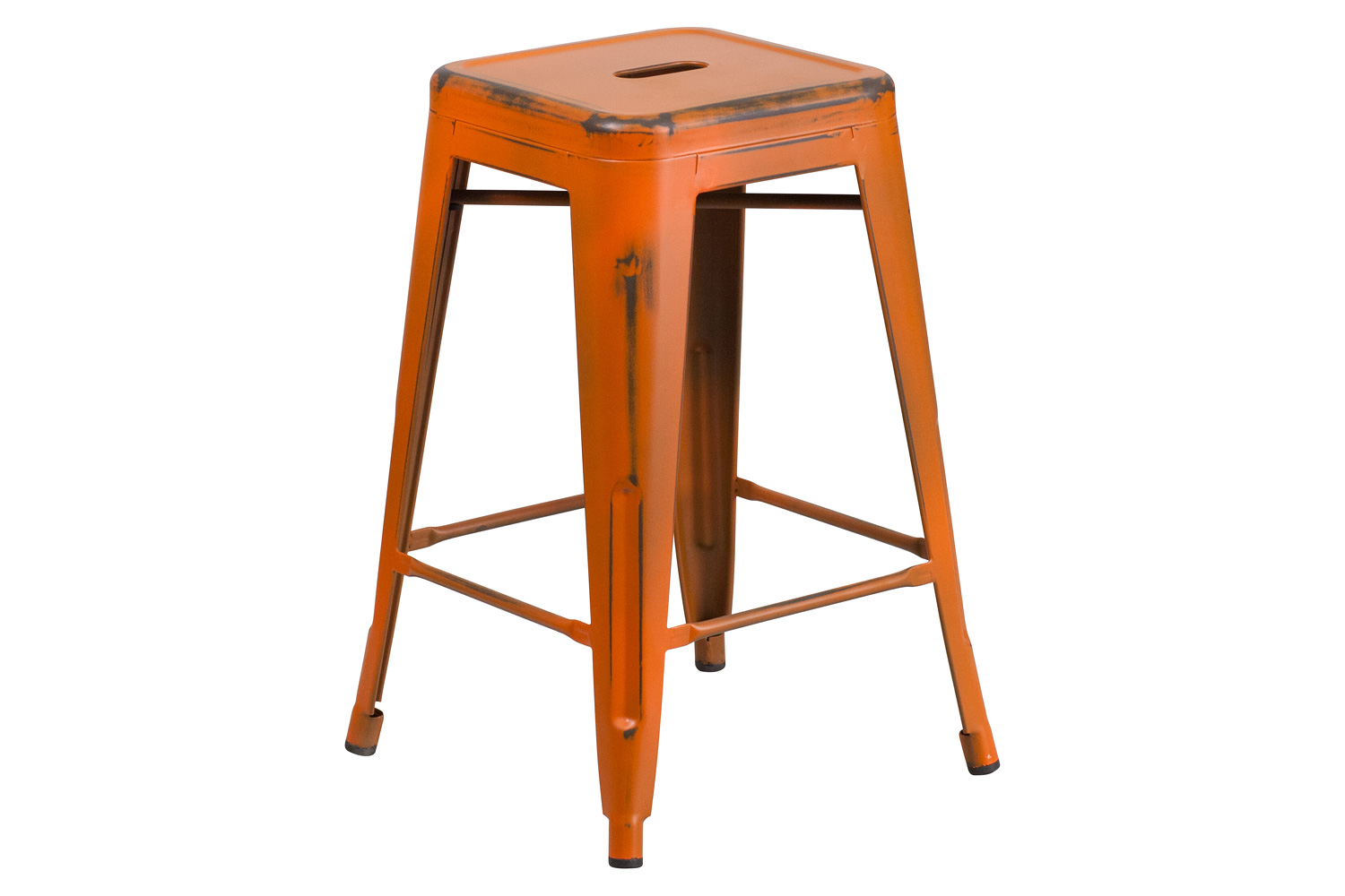 BLNK Kai Commercial Metal Backless Distressed Indoor-Outdoor Counter Height Stool