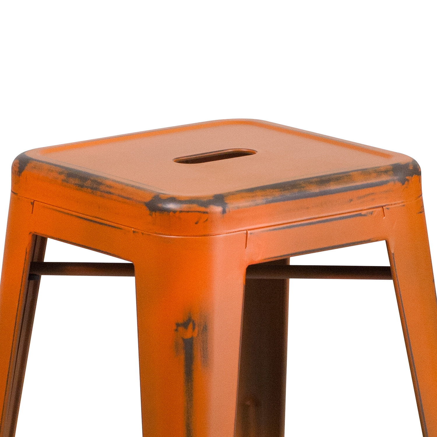 BLNK Kai Commercial Metal Backless Distressed Indoor-Outdoor Counter Height Stool - Orange