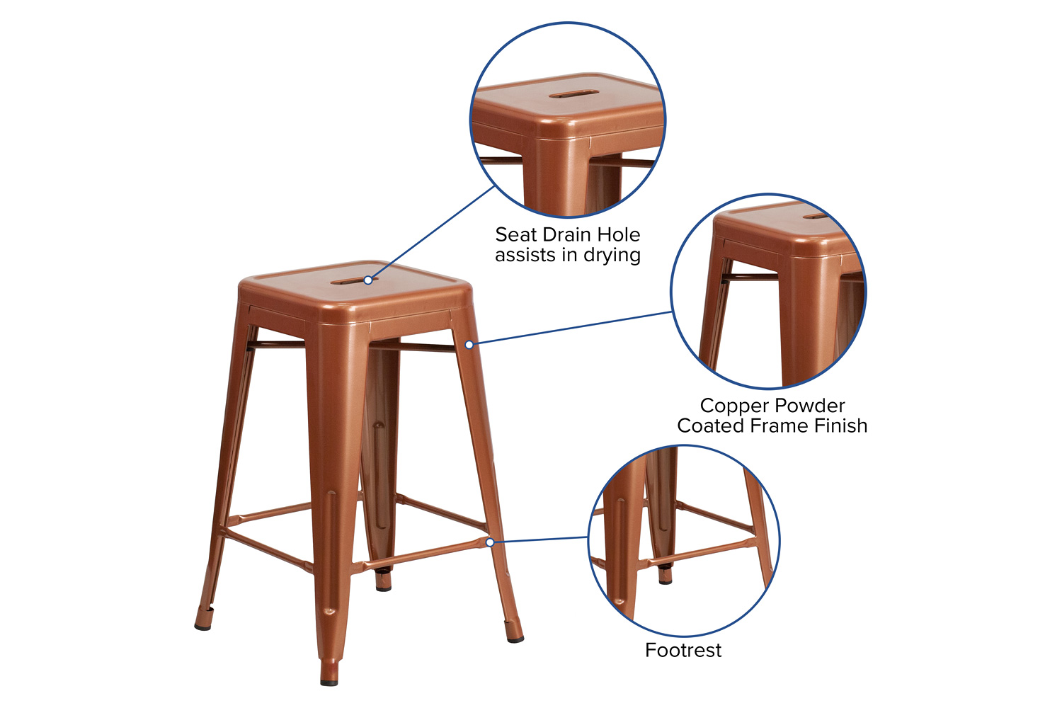 BLNK Kai Commercial Backless Indoor-Outdoor Counter Height Stool - Copper