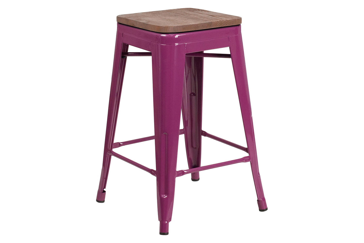 BLNK Sinclair Backless Counter Height Stool with Square Wood Seat - Purple