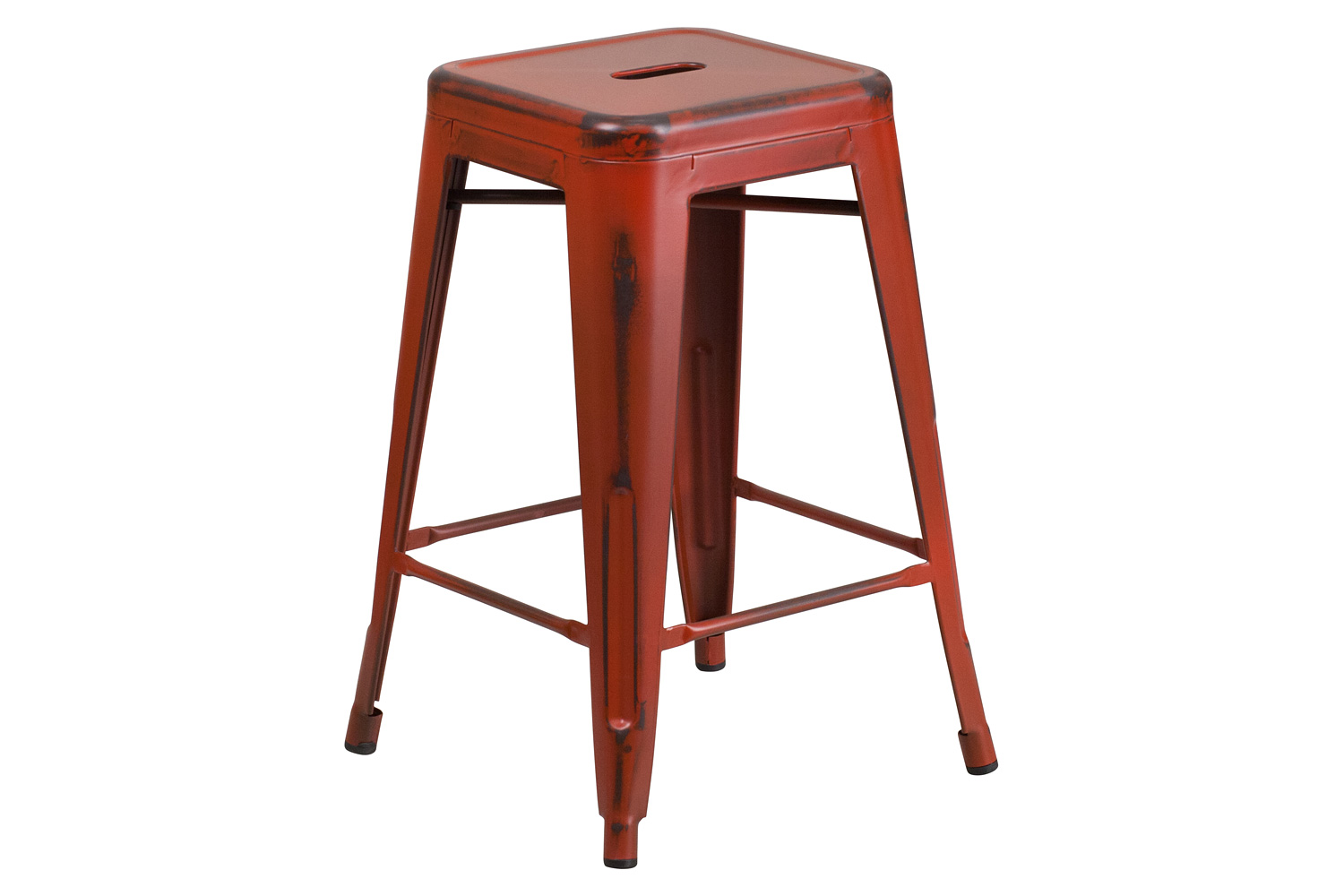 BLNK Kai Commercial Metal Backless Distressed Indoor-Outdoor Counter Height Stool - Kelly Red