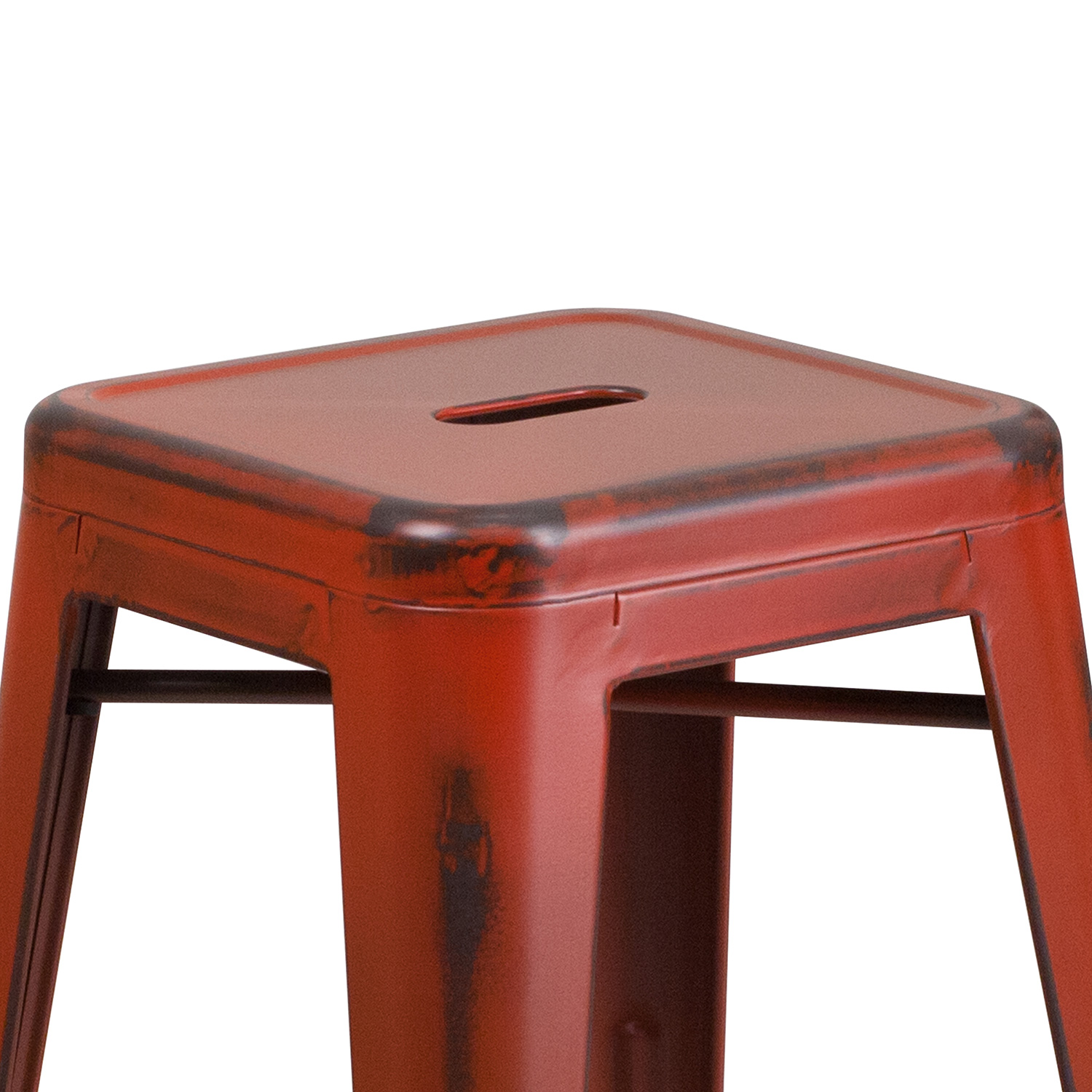 BLNK Kai Commercial Metal Backless Distressed Indoor-Outdoor Counter Height Stool - Kelly Red