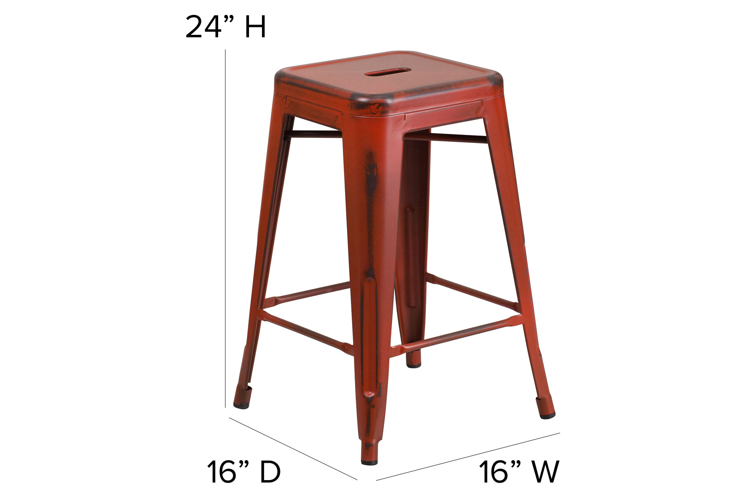 BLNK Kai Commercial Metal Backless Distressed Indoor-Outdoor Counter Height Stool - Kelly Red