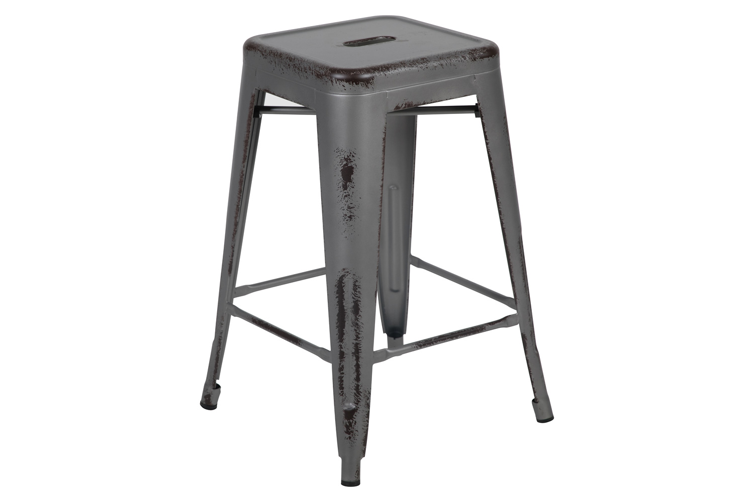 BLNK Kai Commercial Metal Backless Distressed Indoor-Outdoor Counter Height Stool - Silver Gray